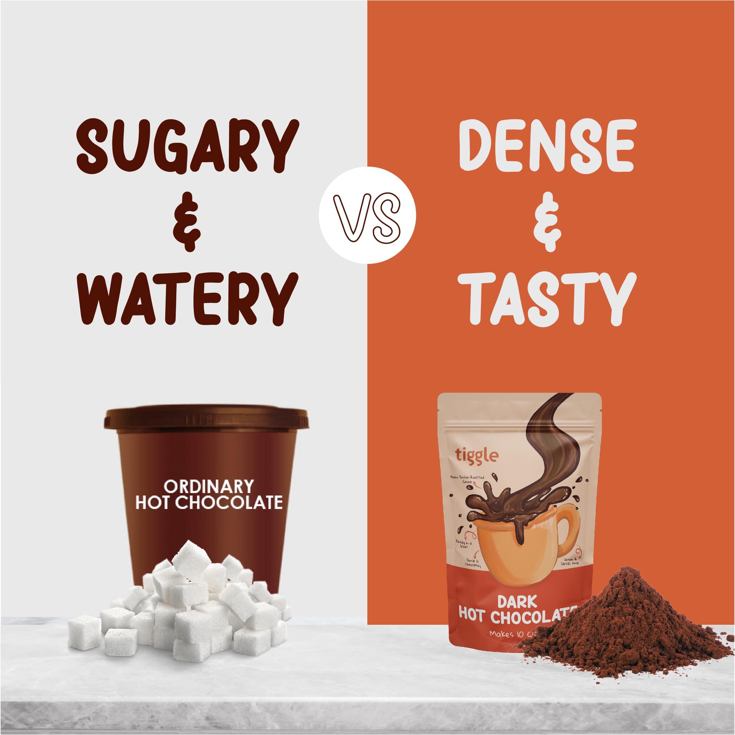 Tiggle Tiggle Dark Hot Chocolate Powder Mix - 10 Cups Pack | Farm Fresh From Tamil Nadu | Thick & Chocolatey Drink | Enjoy Hot or Cold | Vegan & Gluten-Free | No Preservatives | Ready in 2 minutes