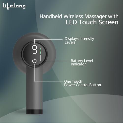 Lifelong Lifelong Wireless Manipol Hand Massager| Percussion Massage| Handheld Therapy with Variable Intensity to Relieve Pain in The Back, Neck, Shoulders & Legs| LED Display|8 Detachable Head|4000mAh Battery