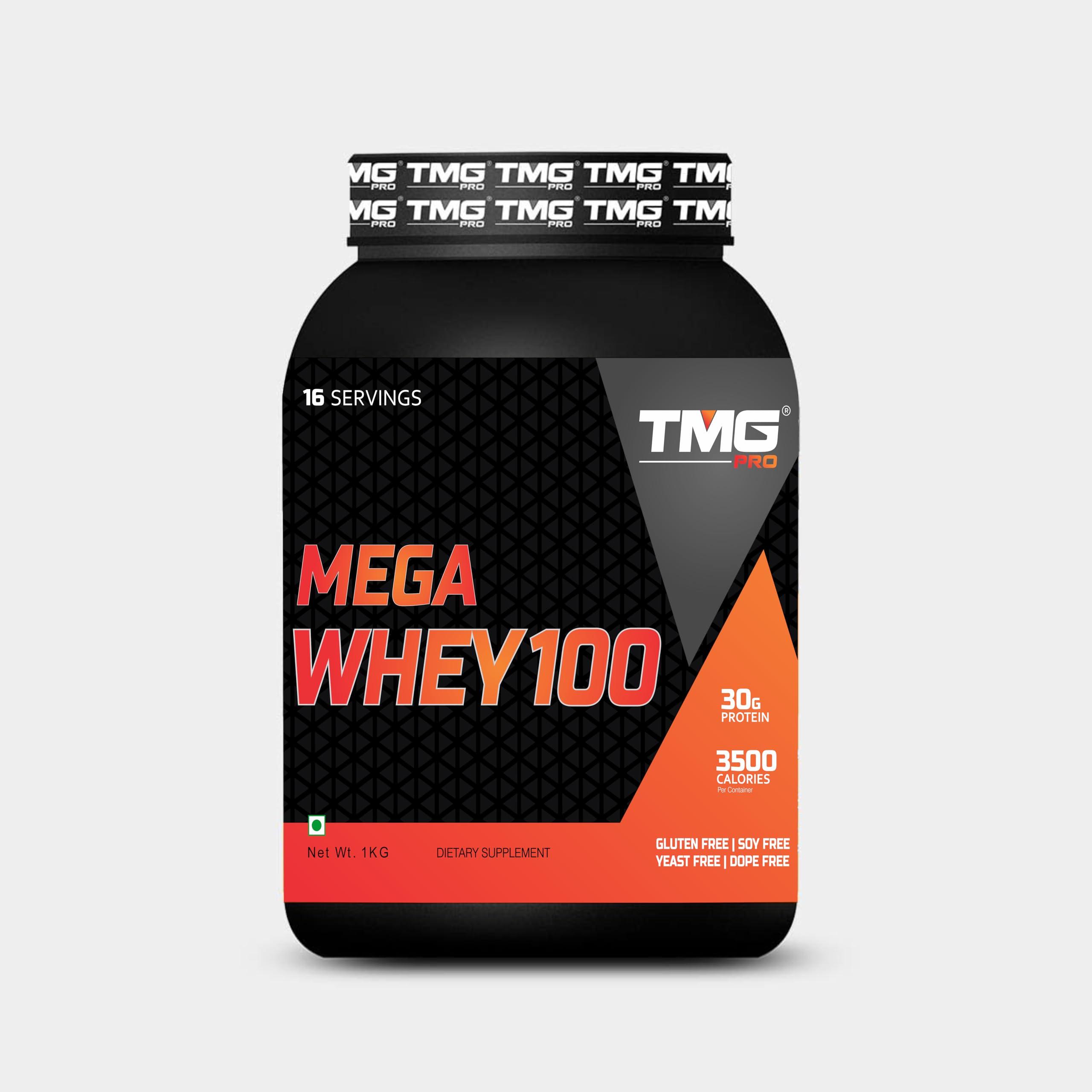 TMG PRO TMG PRO Mega Whey 100 Protein Powder | Dietary Supplement | Soy Free | Yeast Free | Dope Free | Mass Gainer Protein for Athlete & Bodybuilder (Chocolate-1KG)
