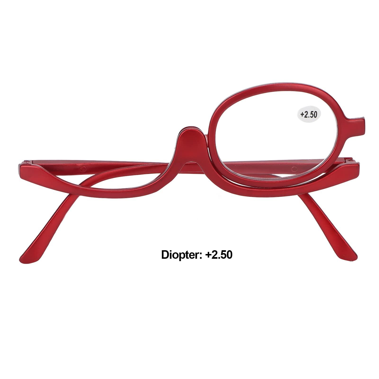 Zunate Zunate Makeup Glasses Single Lens, Rotatable Flip Down Lens Make up Eyeglasses, Readers Magnifier Eyeglasses for Women, Red(+2.50)