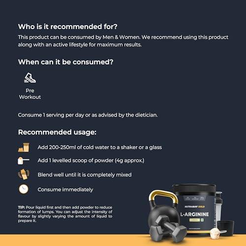 Nutrabay Nutrabay Gold L-Arginine Supplement Powder - 120g, Lemon Flavor | Pre Workout Amino Acid for Endurance, Muscle Building & Faster Recovery