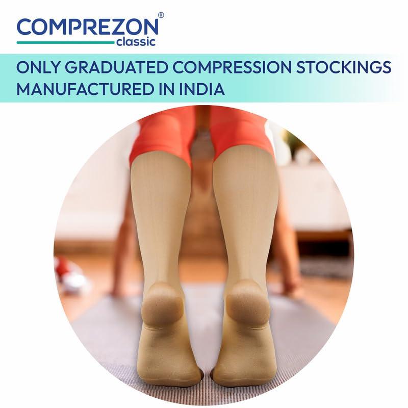 Comprezon Comprezon Classic Lycra Medical Compression Stockings | Class 2 Compression | Above Knee Length | Pain Relief & Swelling Reduction | Compression Socks for Men and Women | Varicose Veins Stockings (Small)