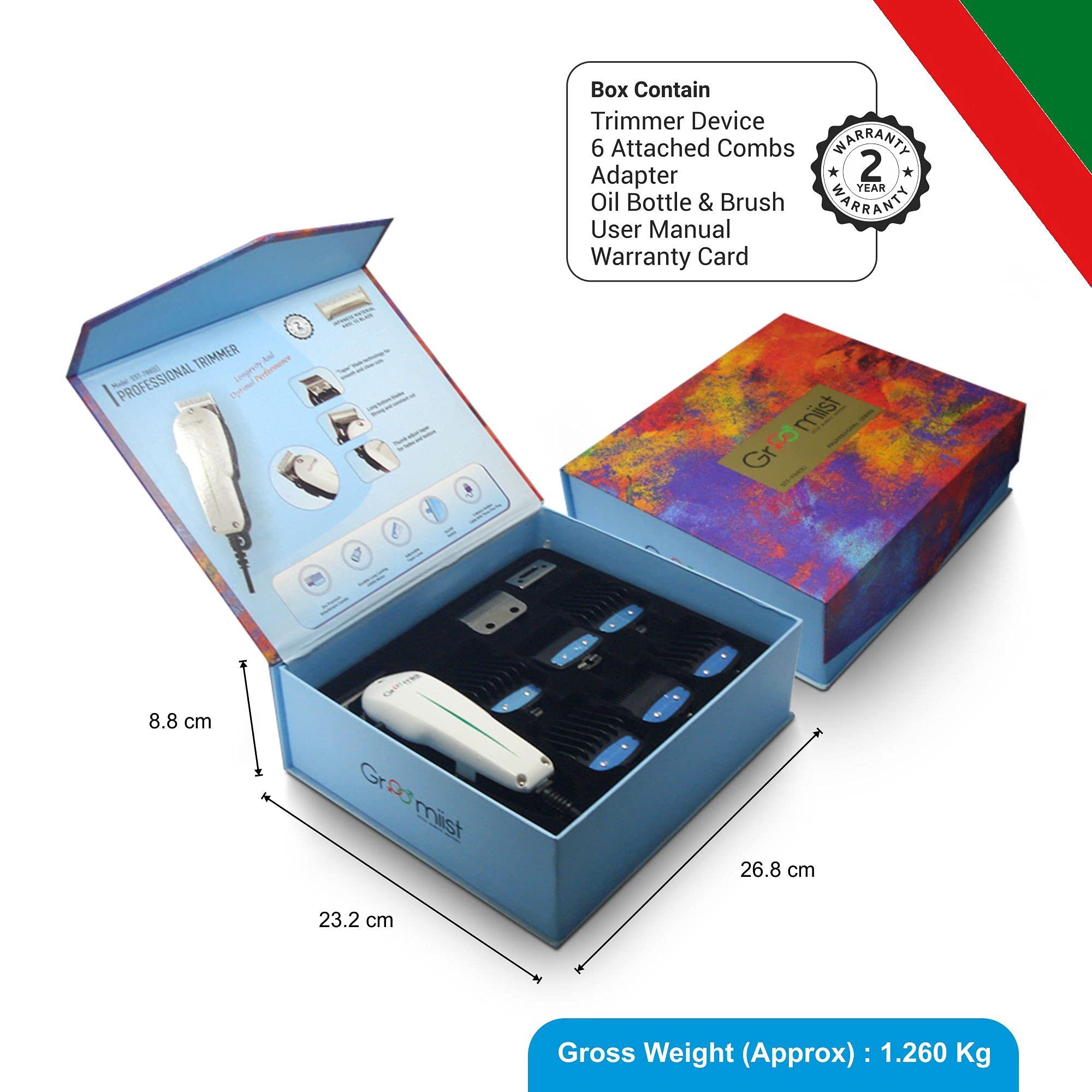 Groomiist Groomiist Professional Barber & Home Use Taper Hair Clipper Shaving Trimmer for Man | Beard Trimming Machines & Smooth Clean Cutting Shaver for Men | 3M Corded Power, 6 Premium Attachment Combs