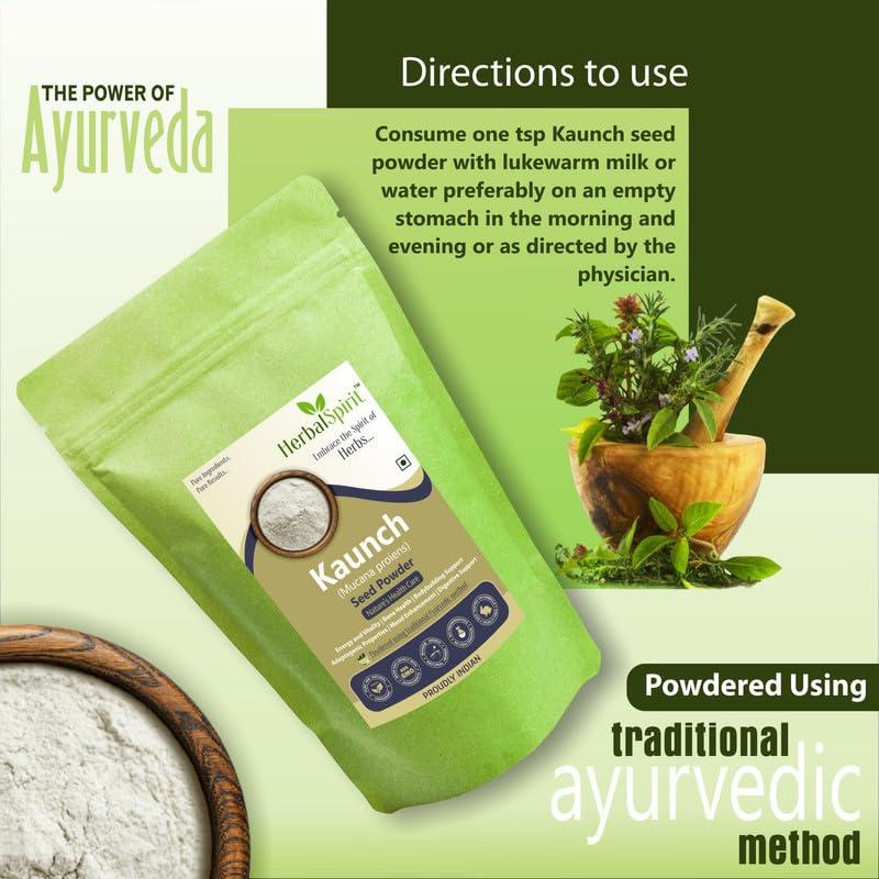 HerbalSpirit Herbal Spirit Kaunch Beej Powder, 900gm | Konch Beej Powder | Mucuna Pruriens Powder | Kapikachu Powder | Koch Ke Beej | Dulagondi Powder | Velvet Beans | White Konch Beej | White Konj Beej |