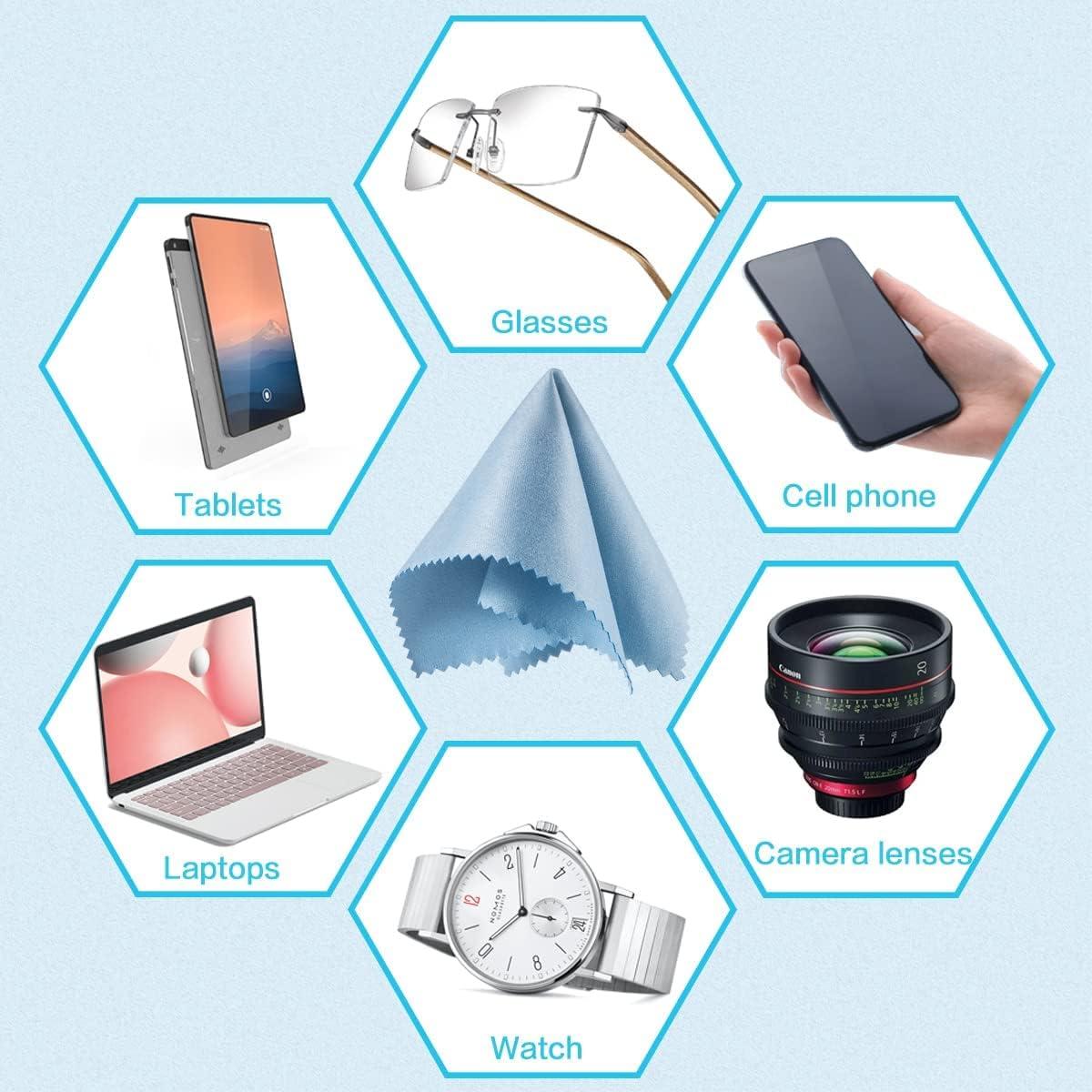 Kumbhar Traders KT Microfiber Lens Cleaning Cloths | Pack of 15 | Size- 7 x 6 Inches | Specs Microfiber Cloth | Microfiber Lens Cleaning Cloth for Laptop Cleaner, Spectacles, Sunglasses, Mobile & More | Blue