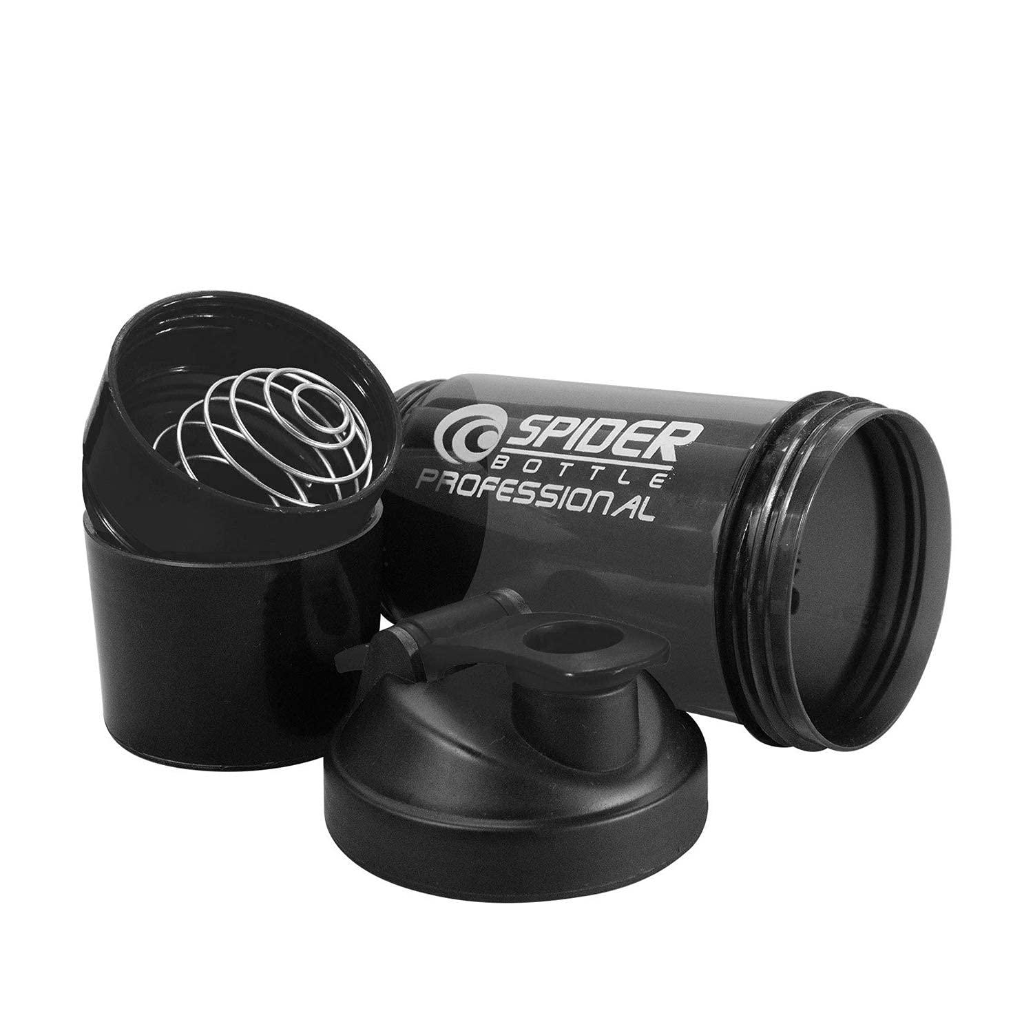 Generic Spider Gym Shaker Bottle, Shakers for Protein Shake with 2 Storage Compartment Gym protein shaker for workout 500 ml (black)