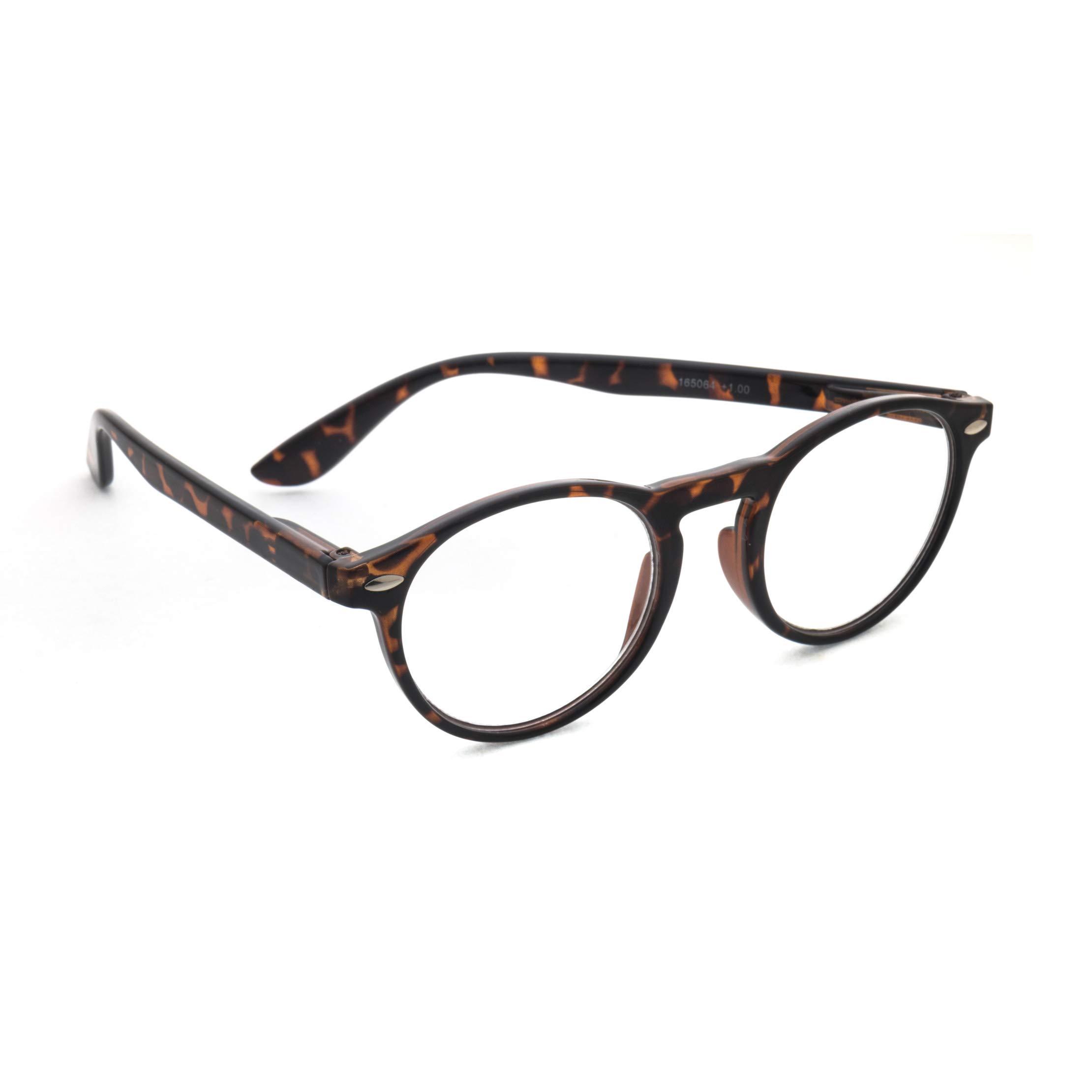 TIZIANO TIZIANO New Age Reading Glasses with Spring Hinge (Model: 165064 Tortise shell +1.00 with Round Eye shape)