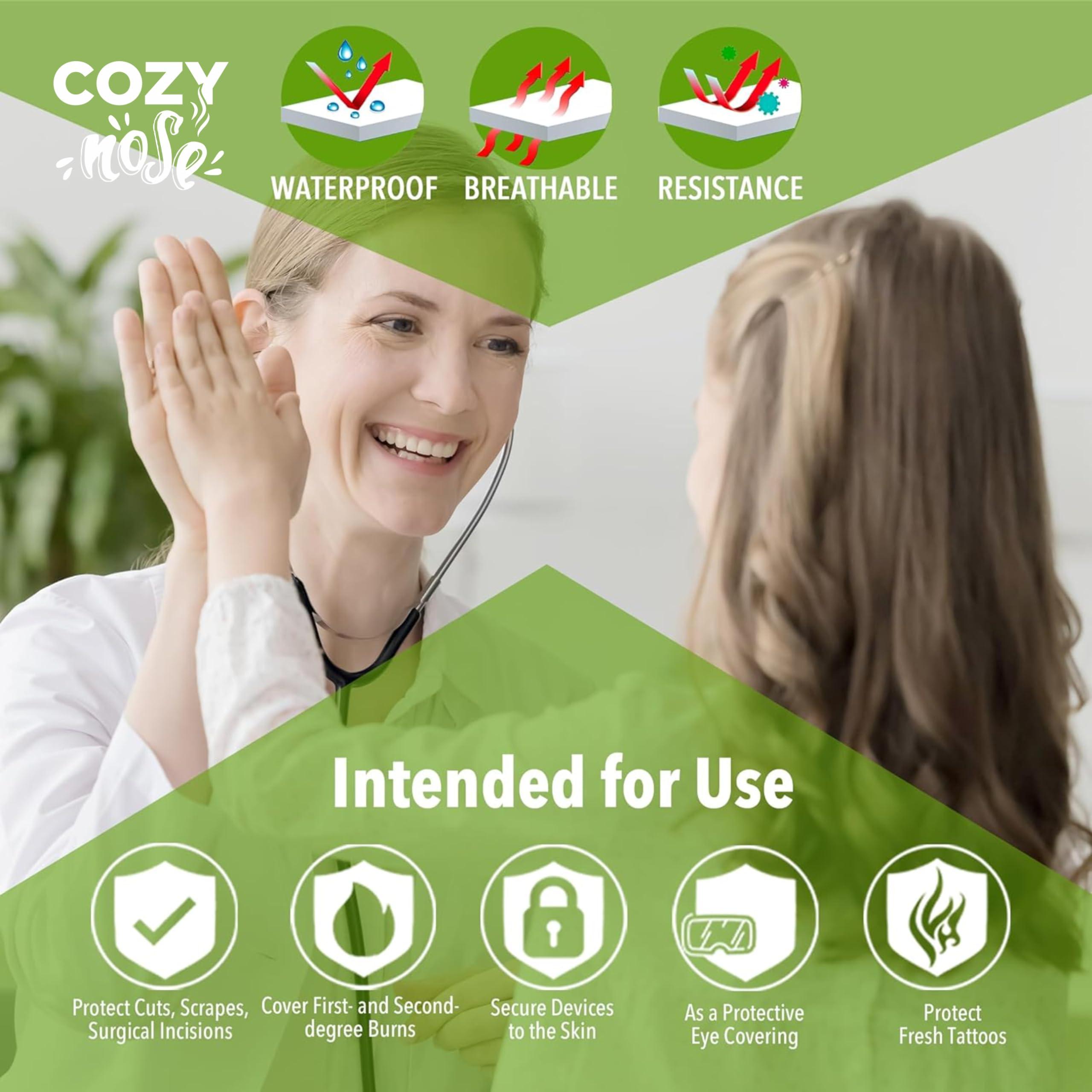 COZY nose COZY nose - Transparent Film Dressing 5 Packs, Waterproof Wound Cover Bandage, Post Surgical Shower or Tattoo Aftercare Bandage, IV Shield, Adhesive Patches (2.3\" x 2.75\")