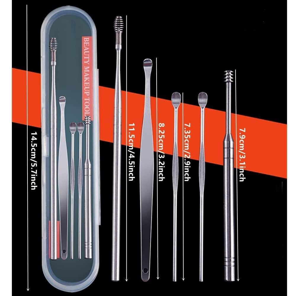 JHRK JHRK Ear Cleaner Kit - Ear Cleaning Kit 6 Pieces Ear Wax Removal Smooth Stainless Steel Kit, Ear Safety Cleaner with White Brush and Storage Box with Coil Spring Cleaner(6 Pcs)