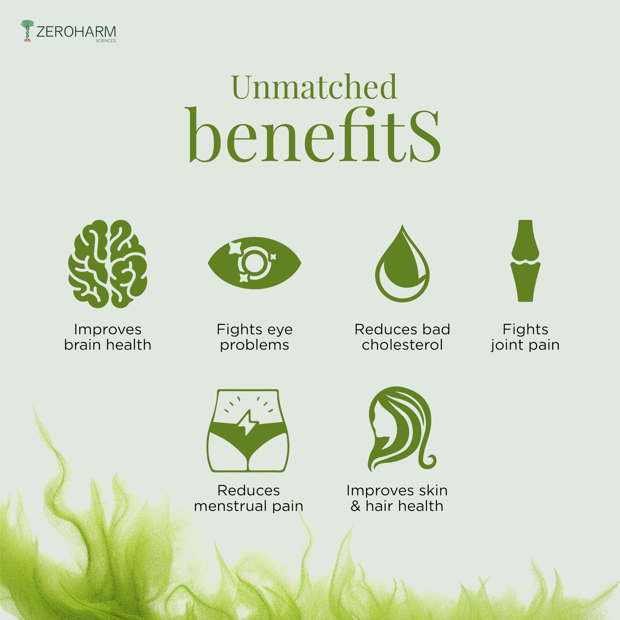 ZEROHARM ZEROHARM Vegan Omega (EPA+DHA) | Supplement for men, women, and kids | Better health for the eyes, skin, muscles, bones, and joints | Sourced from algae | 60 Caps