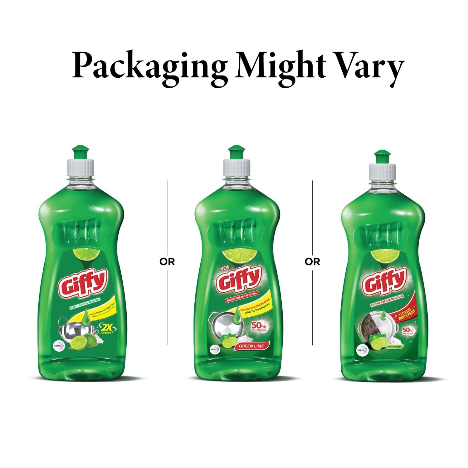 Giffy Giffy Concentrated Liquid Dish Wash Gel 500ml Pack of 2 with Active Salt & Lime| 2x Faster Tough Grease Removal & Mild Fragrance| Removes Tough Malodour| Leaves No White Residue| Hand-Safe
