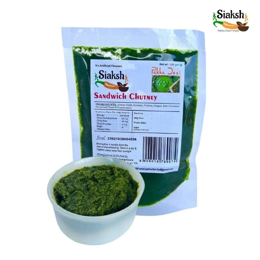 Siaksh Siaksh Mumbai special Sandwich Chatpati Green Instant Ready Mix Chutney For Breakfast,snacks Use with pure ingrediants| Perfect as a Dip, Spread, Cooking Sauce With Delicious Taste 150 Pack of 3