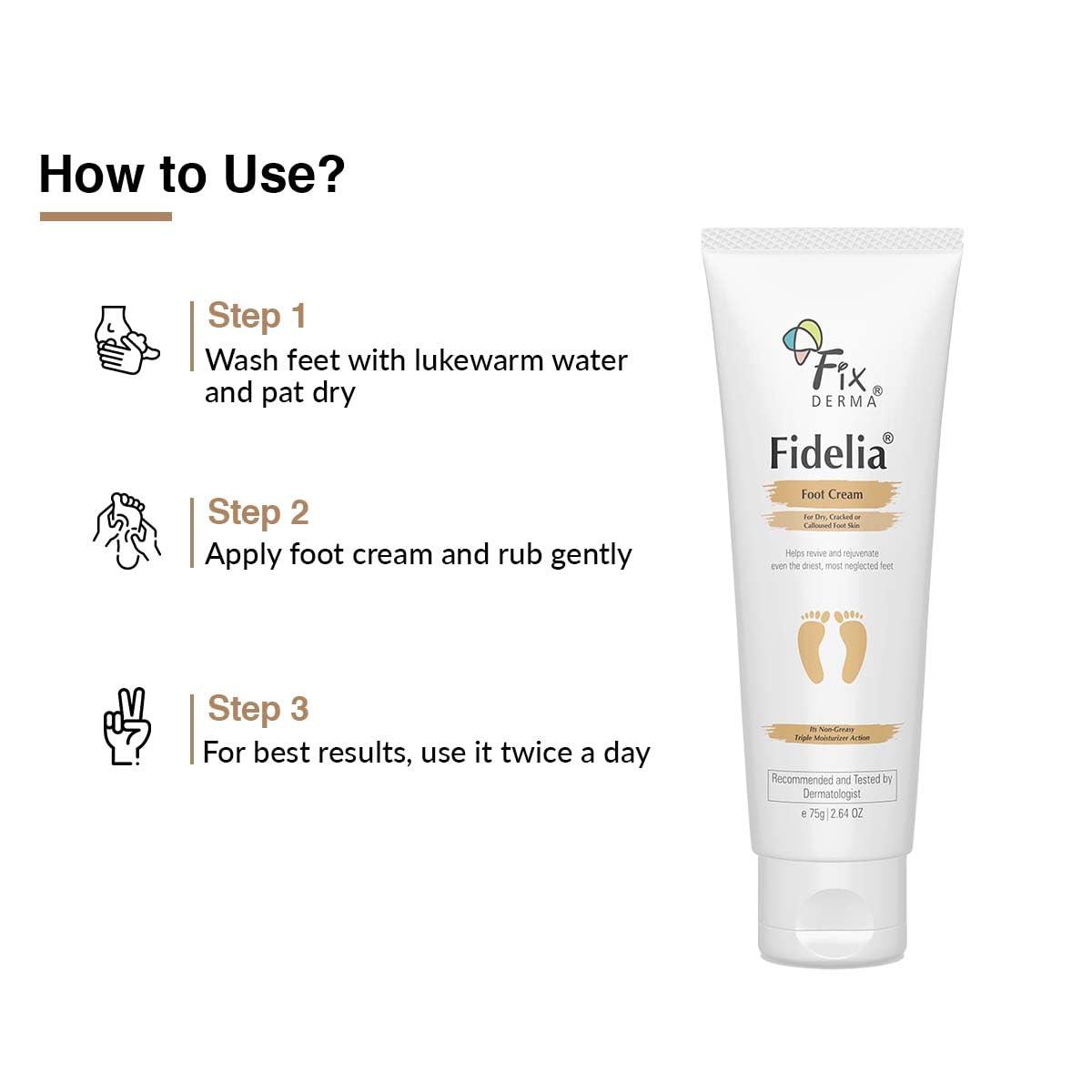 FIXDERMA Fixderma 5% Lactic Acid, 15% Urea, 3% Glycerine Fidelia Foot Cream For Dry & Cracked Feet, Moisturizes and Soothes Feet, Heel Repair Paraben & Sulphate Free, All Skin Types 75gm