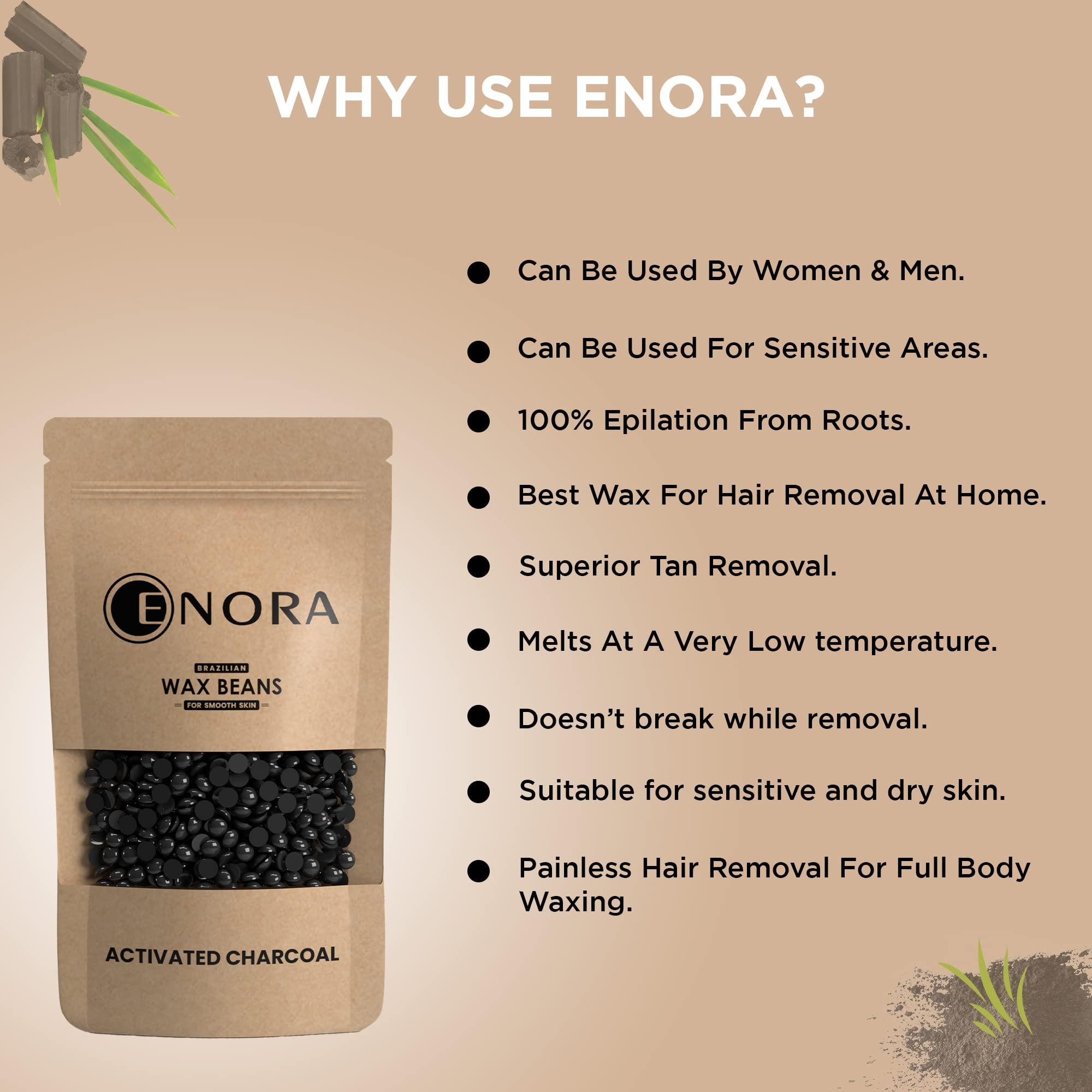 ENORA ENORA Hair Removal Brazilian Hard Wax Beans For Face, Eyebrow, Back, Chest, Bikini Areas, Legs , Arms And Beards | (Activated Charcoal, 150 Gram), Women