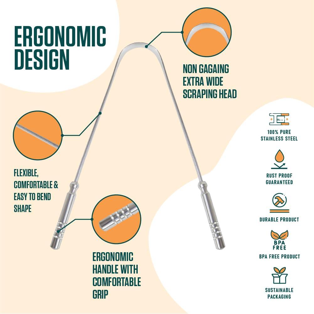 Glam by Dalip DALIP ENTERPRISES Premium Tongue Scraper Scrubber, Tongue Cleaner for Daily Hygiene, Fresh Breath, 100% Stainless Steel (Stainless Steel, Pack Of 01)