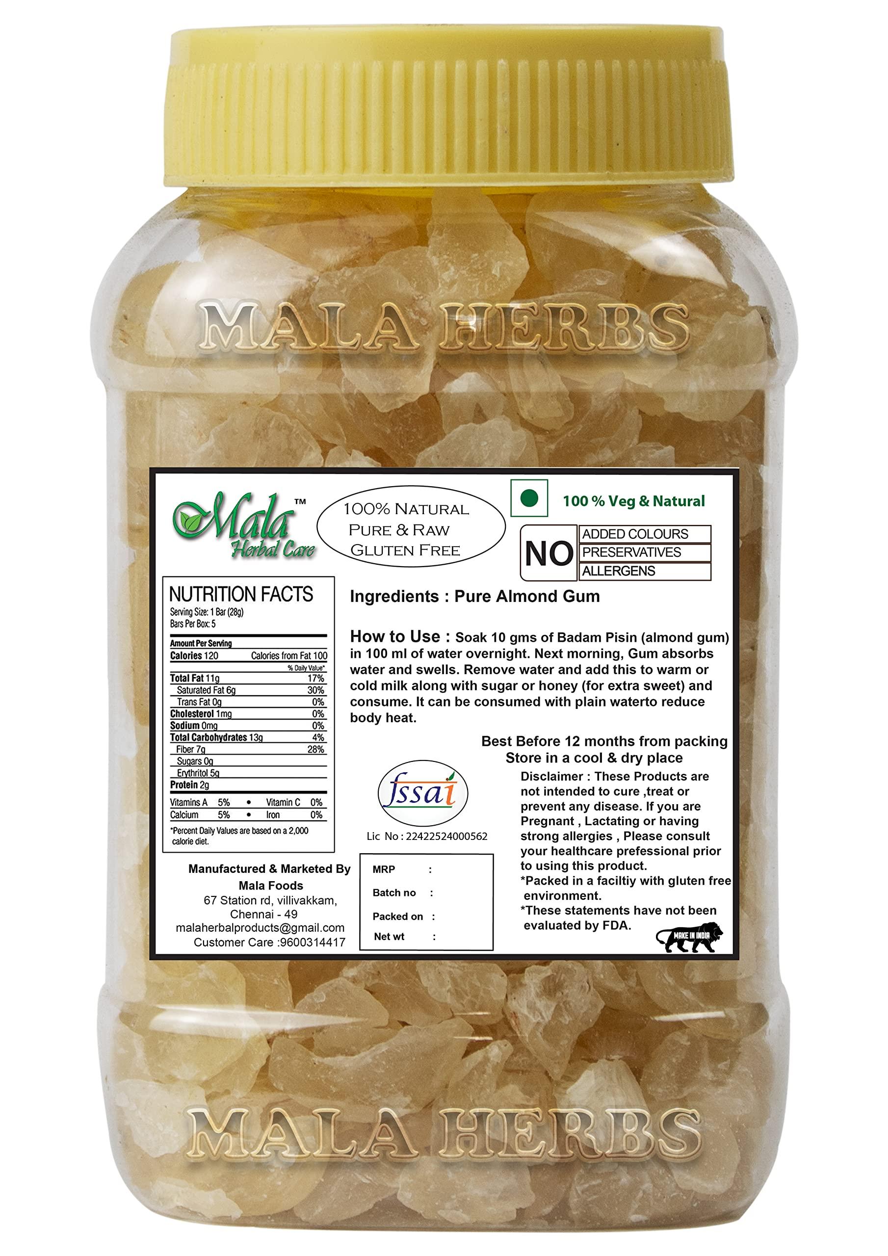 Generic MALA Almond Gum - 250 GMS / Badam Pisin / Gond Katira Pure Organic - 250 Gm (Edible Gum)