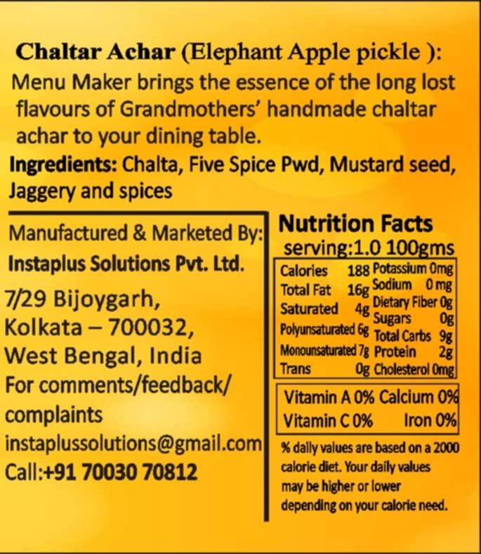 Menu Maker Menu Maker Select Premium Chaltar Achar [Elephant Apple Pickle] and Aamsatter Mishti Achar [Mango Leather/Aam Papad Sweet Pickle] Combo Pack, 250g Each
