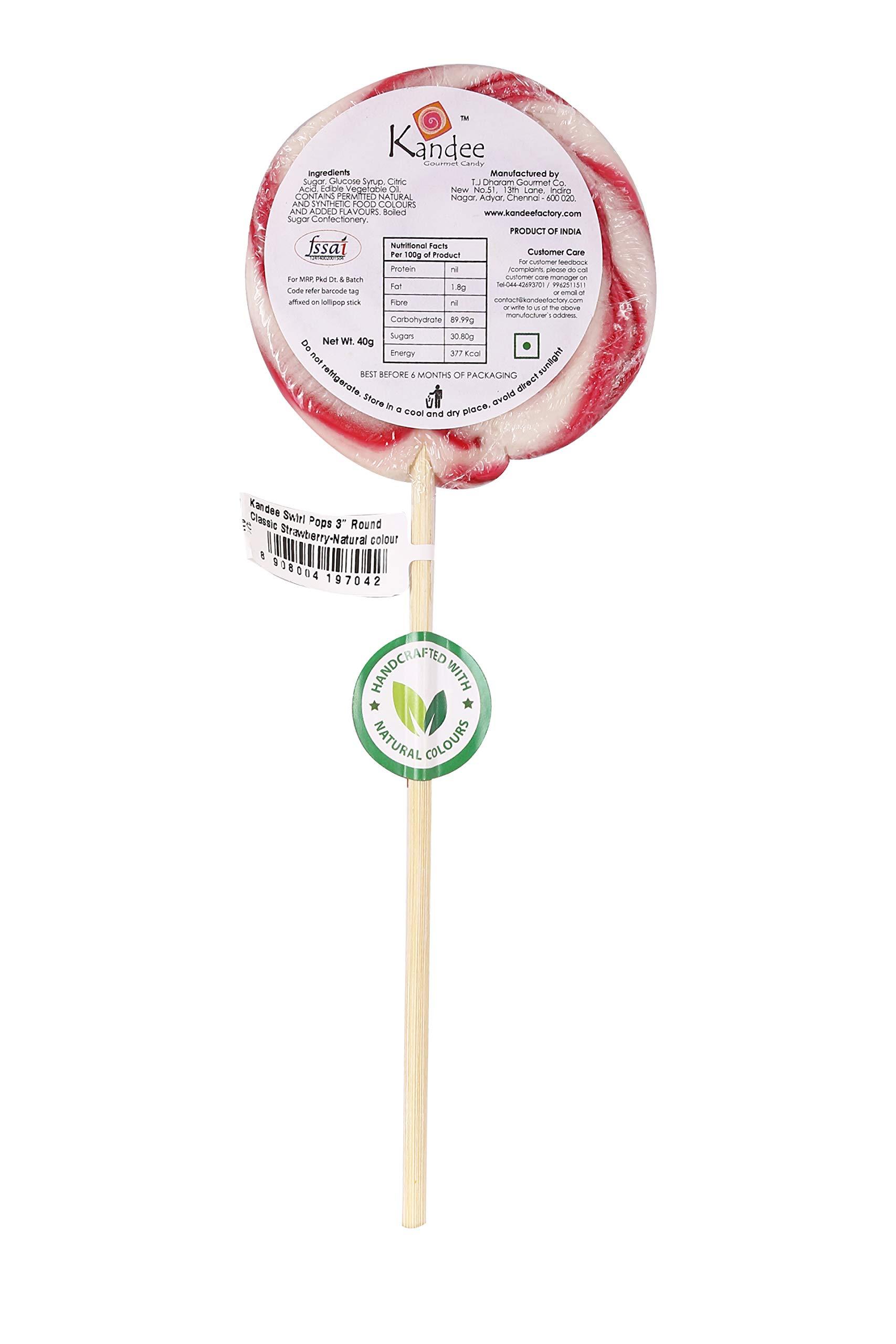 Kandee Kandee Swirl Pops Classic Strawberry Round Candy Lollipop (3Inch) - Pack of 6