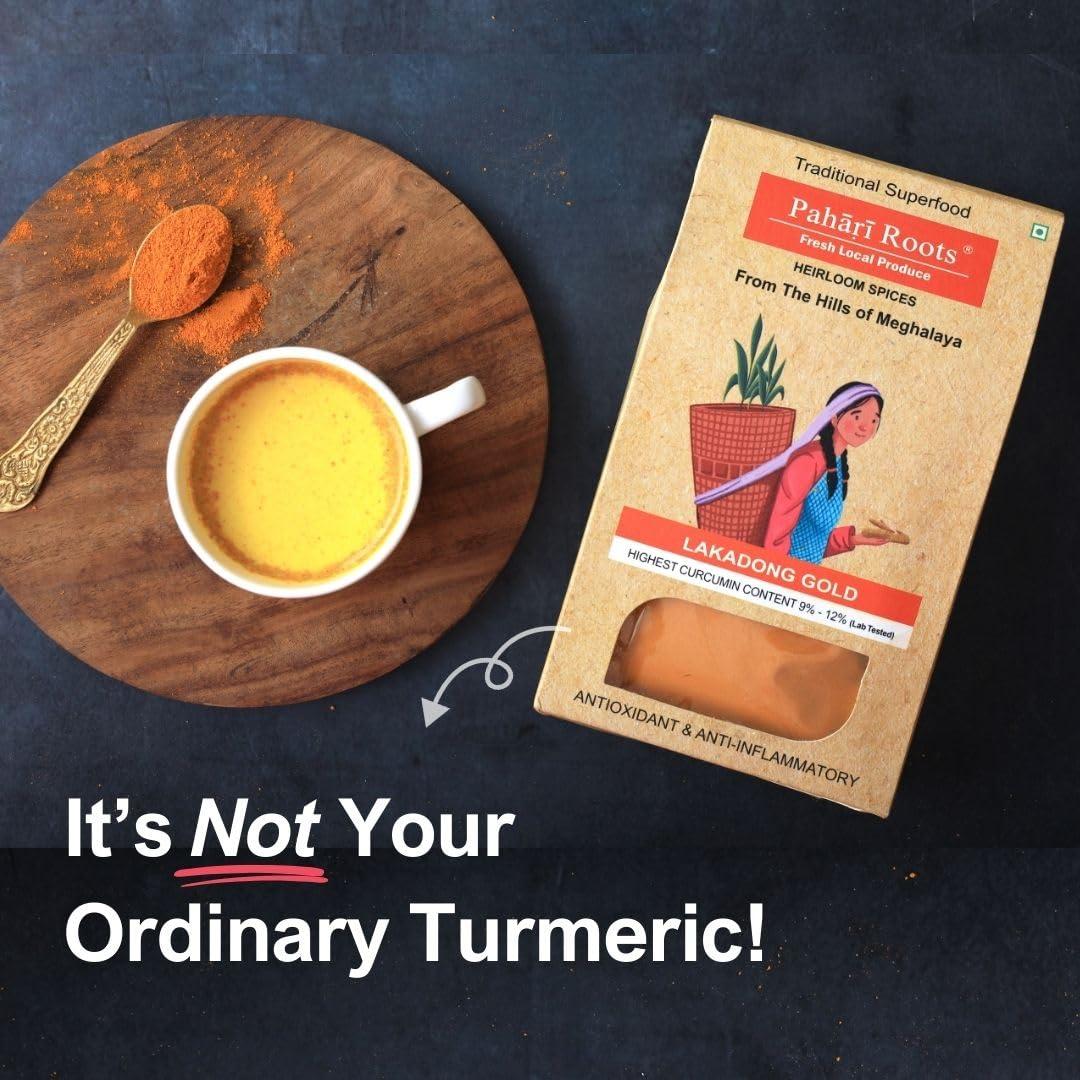 Pahari Roots Authentic Lakadong Turmeric from the Hills of Meghalaya | 8-12% curcumin content | 400g (200g + 200g)