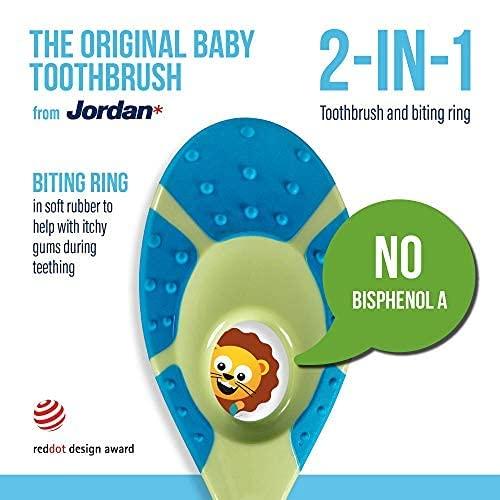 Jordan Jordan Toothbrushes Step 1 - Baby Toothbrush 0-2 Years Toothbrush with Stand Holder (Blue + Green)