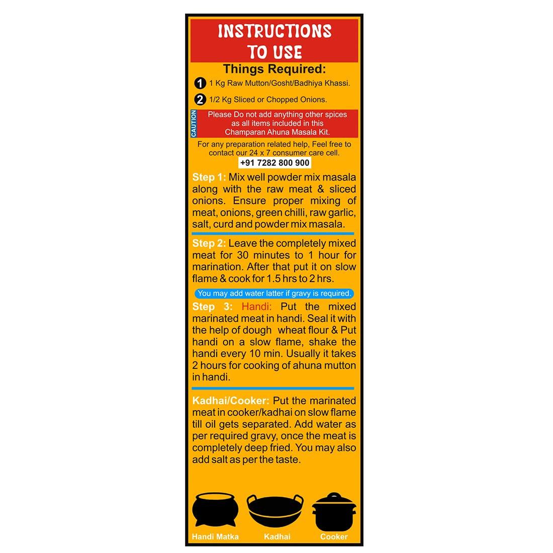 Champaran Masala Champaran Masala - Mutton Ahuna Handi [Pack of 100g x 3] Easy Powder Mix & Make Process || Use it Once - Luv it Forever - Specially Blended For Meat Lovers