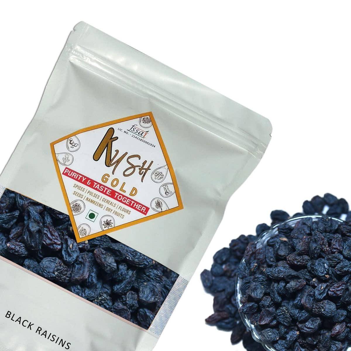 Kush Gold Kush Gold Dried Seedless Black Raisins/Kali Kismis/Kishmish/Kala Munakka/Black Dry Grapes (500g Pack)