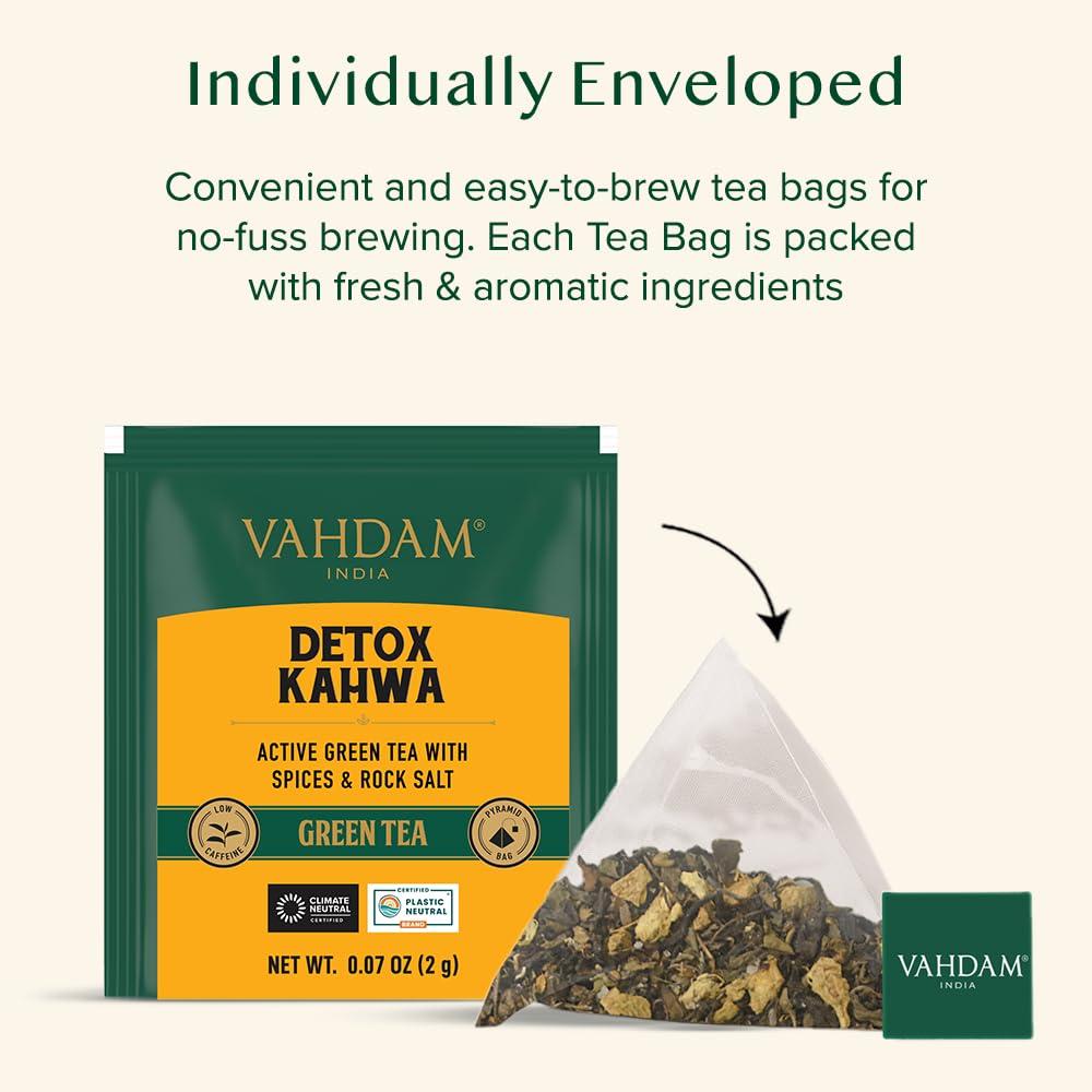 VAHDAM VAHDAM, Detox Kahwa Green Tea- 15 TBs | Real Ingredients (Black Pepper, Tulsi, Ginger, Clove, and Green Tea) |