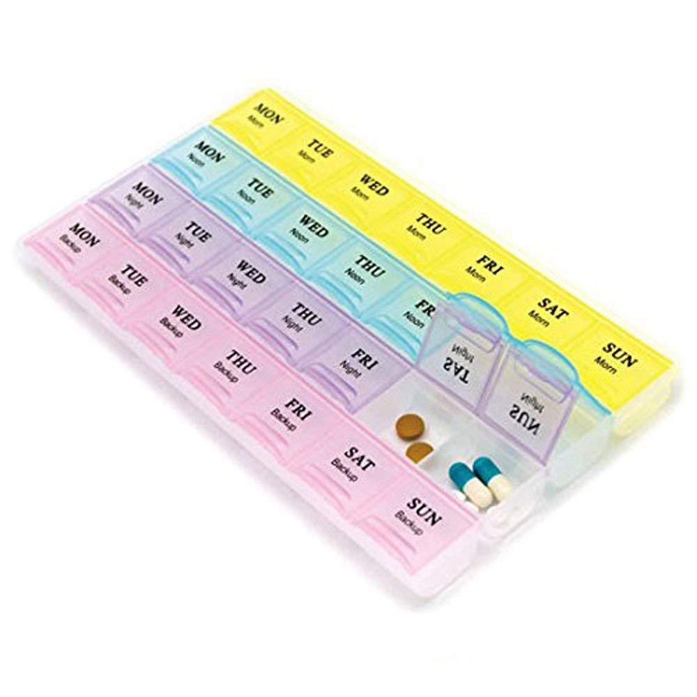 JD SHOP JD SHOP 7 day 28 Slot Weekly Pill Box Medicine Tablet Holder Dispenser Holder Storage.(Multi-color)