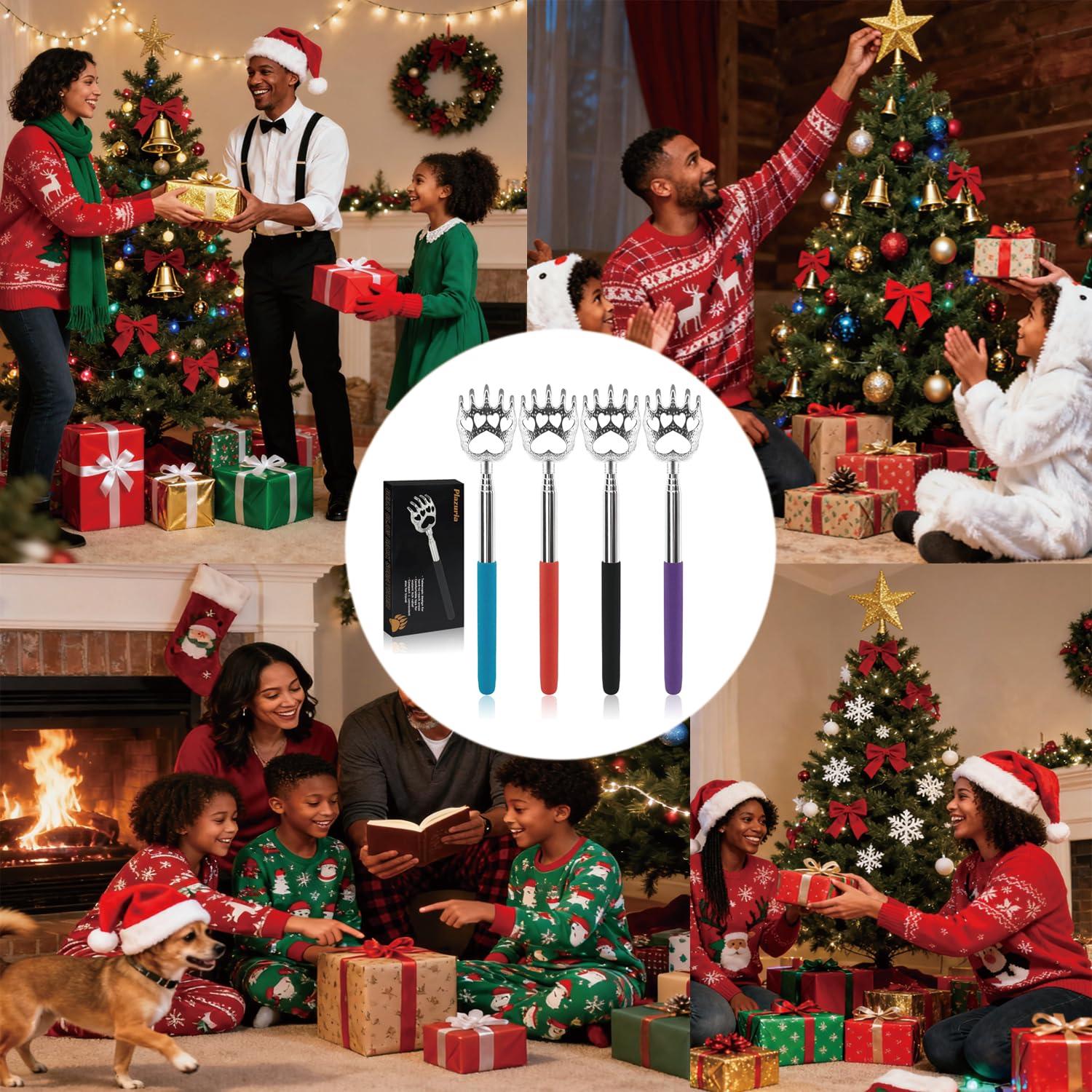 Plazuria (4-Pack) Plazuria Portable Extendable Telescopic Bear Claws Metal Back Scratchers/Hand Massager/Backslap with Rubber Handles