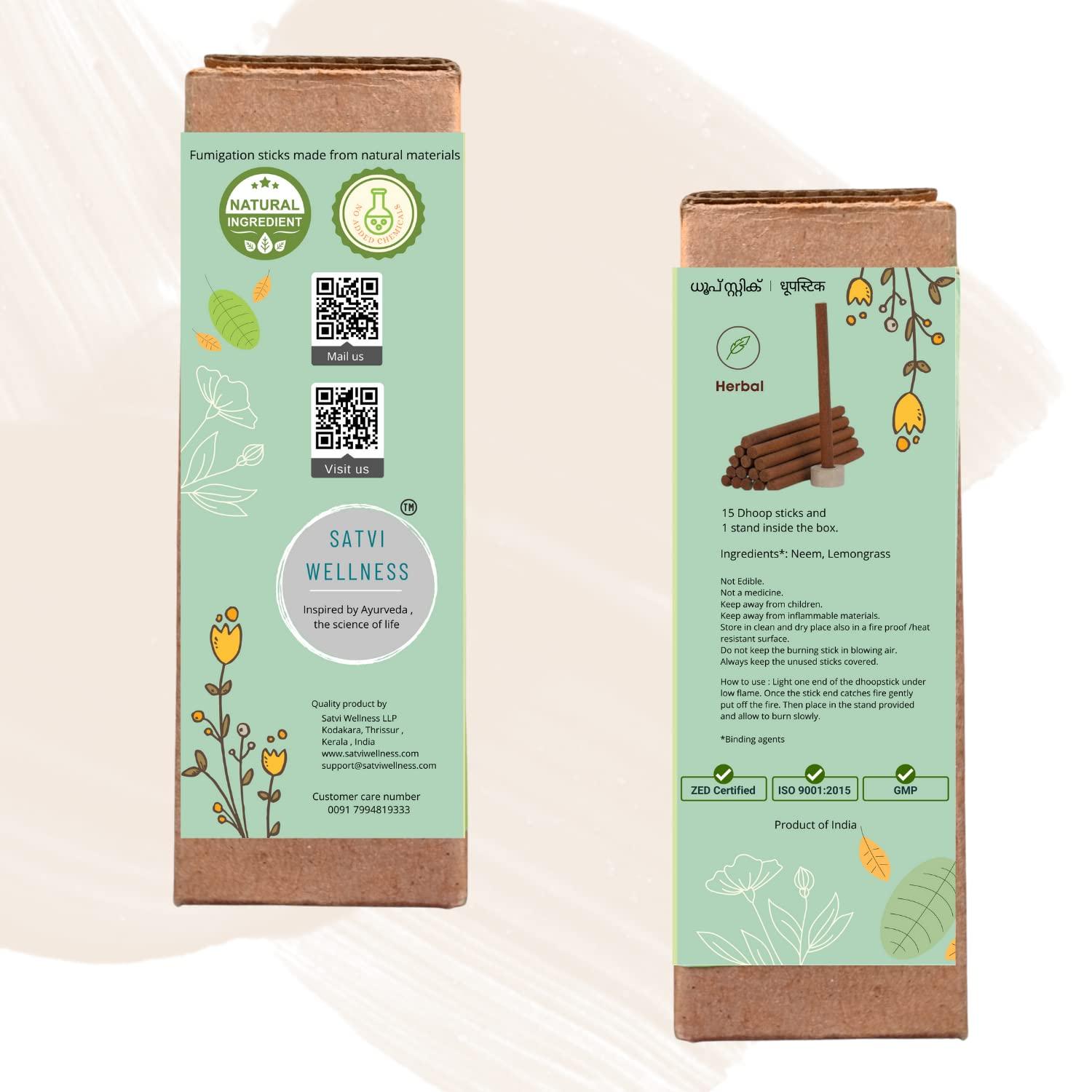 SATVI WELLNESS SATVI WELLNESS Neem & Lemongrass Dhoop Stick | Satvi Wellness Yogic Series | Natural Ingredients | Soothing Fragrance (Pack of 3)