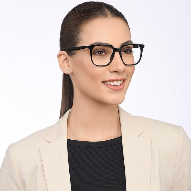 LENSKART BLU LENSKART BLU | Zero Power Blue Cut Computer Glasses | Anti Glare, Lightweight & Blocks Harmful Rays | UV Protection Specs | Black | Men & Women | Large | LB E16063