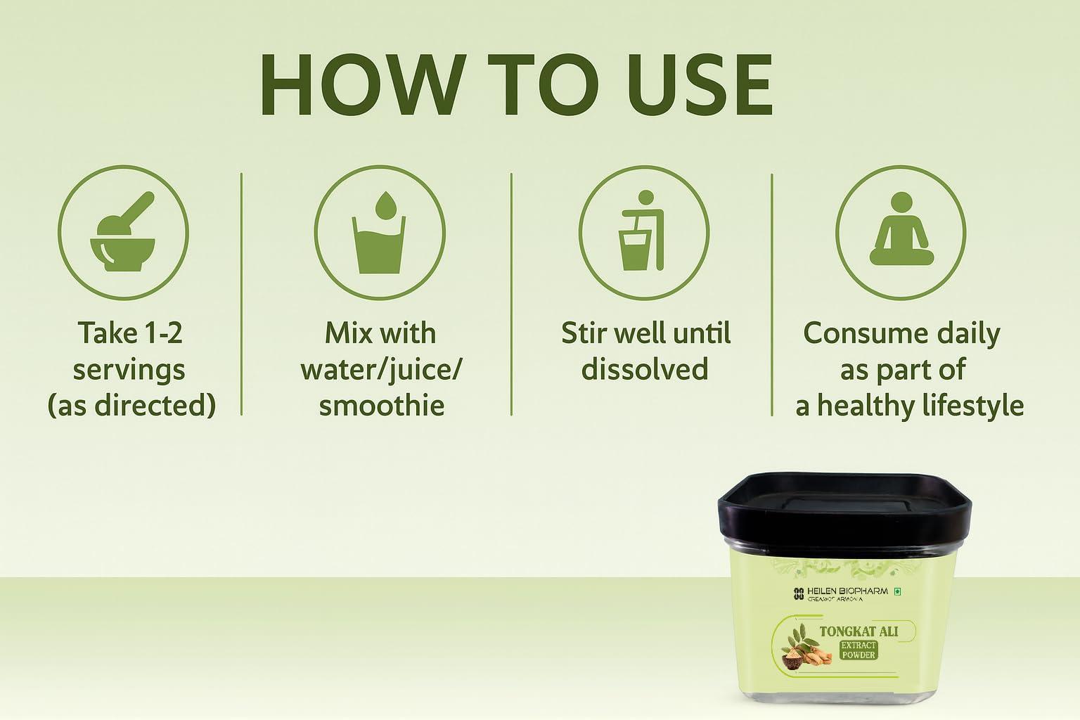 HEILEN BIOPHARM Heilen Biopharm Long Jack Tongkat Ali Root Extract Powder 100:1 TestoPump with 5% Active Eurycomanone For Stamina & Energy Boost - 50 g