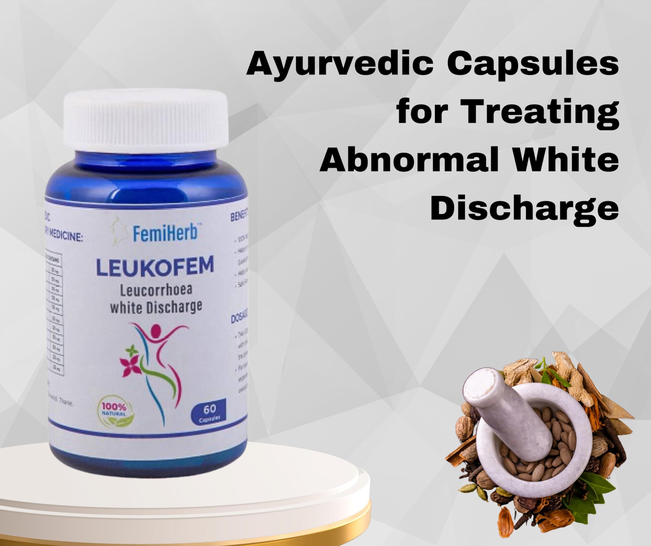 FEMIHERB FemiHerb's Leukofem | for white discharge |Leucorrhea| Prevents UTI and Yeast Infection | Reduces Itching, Burning, Odour | Balances pH | Pack of 1 | 60 Capsules
