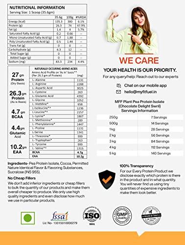 MyFitFuel MyFitFuel Clean Plant Pea Protein Isolate (26.3g Protein, 4.7g BCAA, 10.2g EAA) |Easy to Digest | Vegan Plant Protein Powder [500g, 14 Servings, (Chocolate Delight Swirl)]