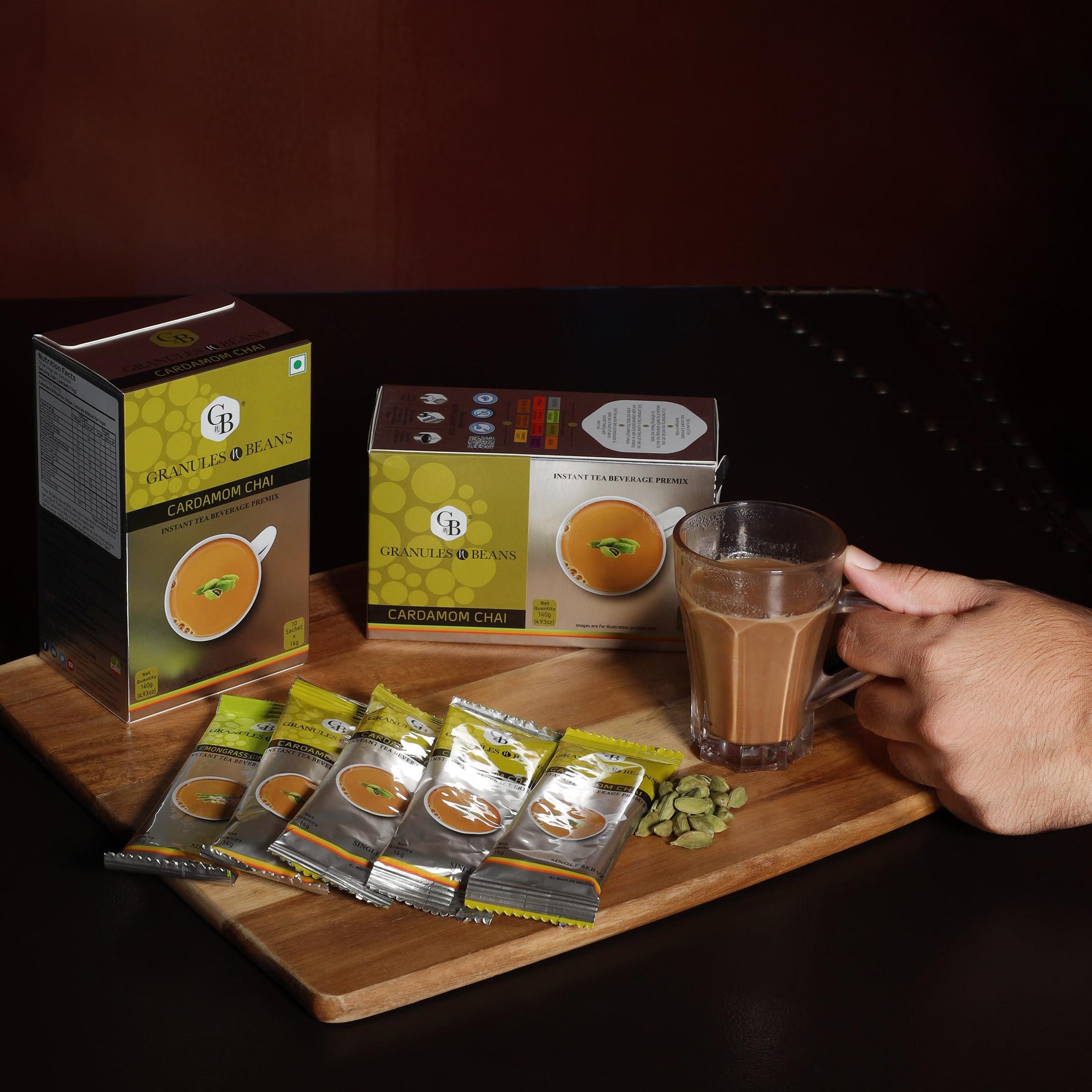 GranulesnBeans Granules n Beans Cardamom Chai Instant Tea Premix (Elaichi) - (10 Sachet x 14g =140g)