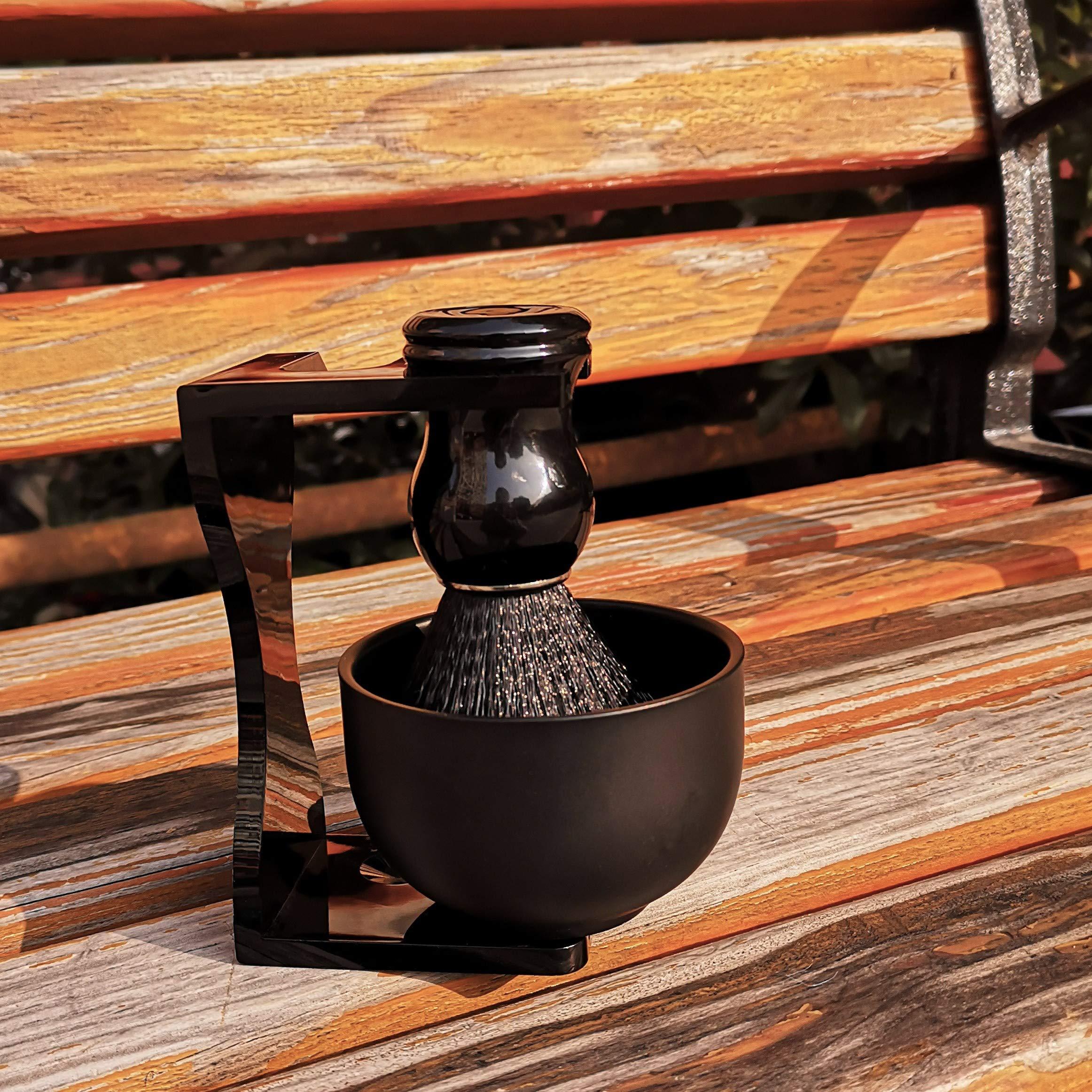 JEQUIL&CORENVEO Je&Co Men\'s Shaving Brush Set, 3 in 1 Synthetic Shaving Brush with Acrylic Stand and Steel Bowl