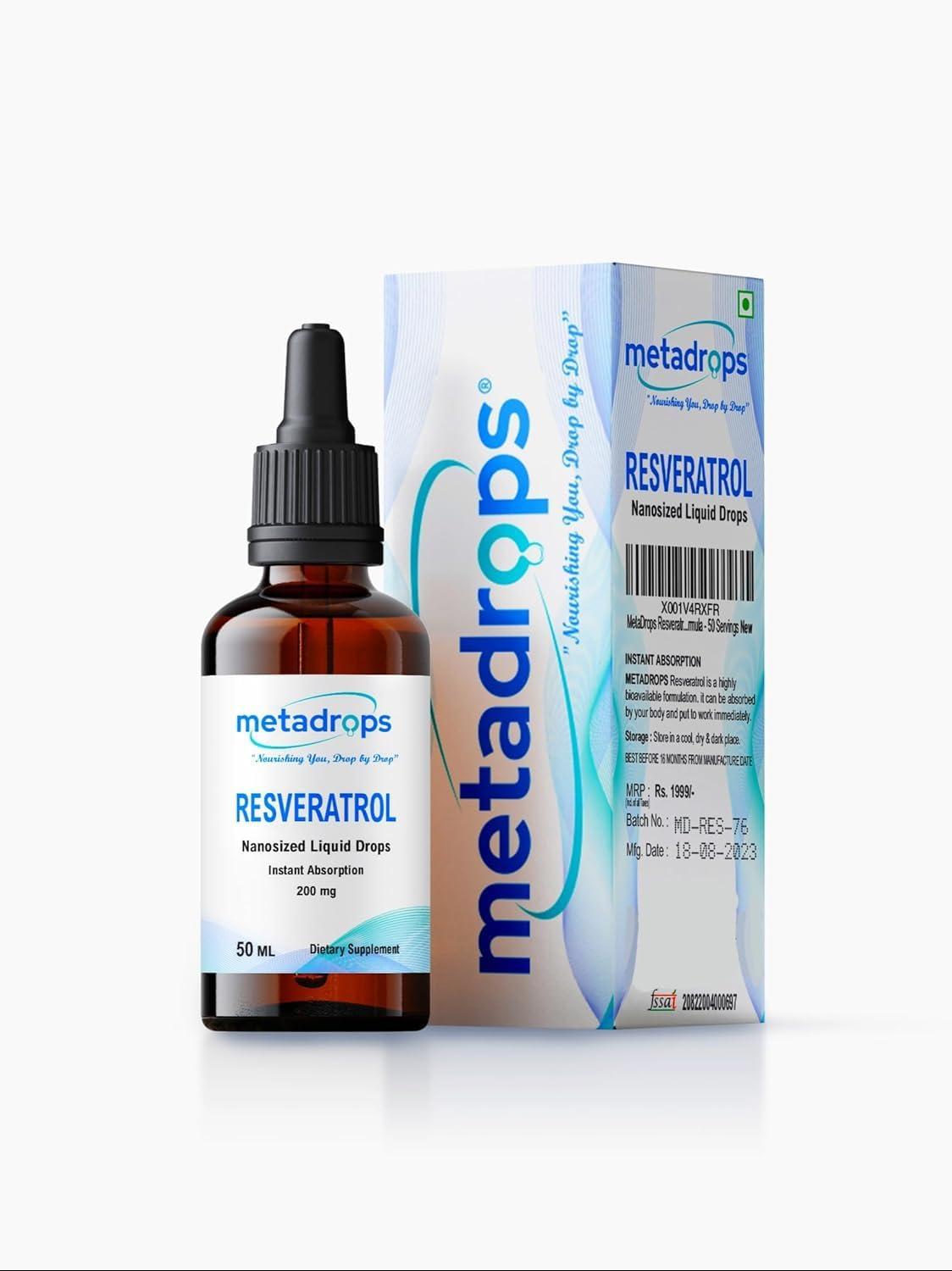 METADROPS MetaDrops Resveratrol 200 mg Liquid Drops - Instant Absorption - Nanosized Formula - 50 Servings