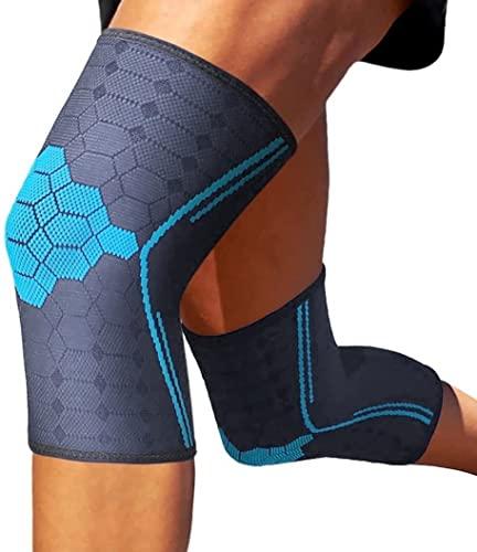 serveuttam Serveuttam® Knee Support for Men Gym (1 pair) - 3D Weaving Knee Cap for Knee Pain | Ortho Knee Supporter for Gym Squats | Knee Band for Gym Women Knee Pain Relief (M, Blue-Grey)