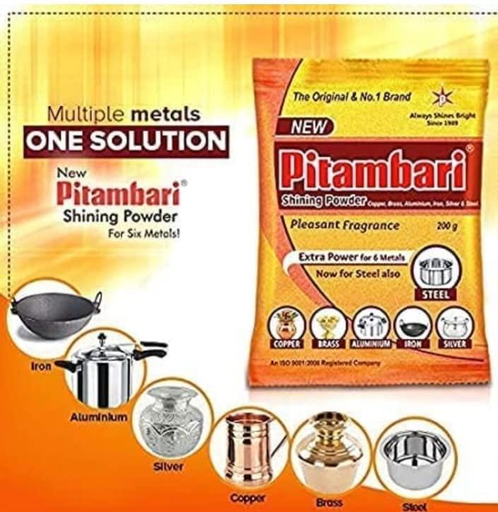Pitambari Product Pvt ltd. Pitambari Powder Metal Cleaning Powder Metal Shining Instant Cleaning Tamba Washing Powder Zero Harsh on Metal Zinc Remover God Washing Powder God Utesil Cleaner Pack of (2 x 150) 300gm
