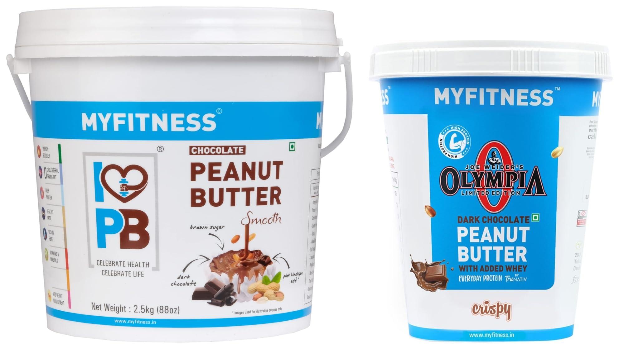 MYFITNESS MYFITNESS Chocolate Peanut Butter Smooth 2.5 kg | 26g Protein & MYFITNESS High Protein Dark Chocolate Peanut Butter Crispy 1KG