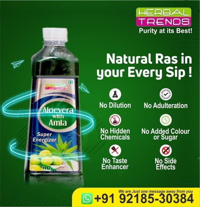 Herbal Trends Herbal Trends Aloe Vera with Amla Juice Super Energizer - Pure, Fresh, Undiluted, 100% Natural -1 Litre- Himachal Pradesh