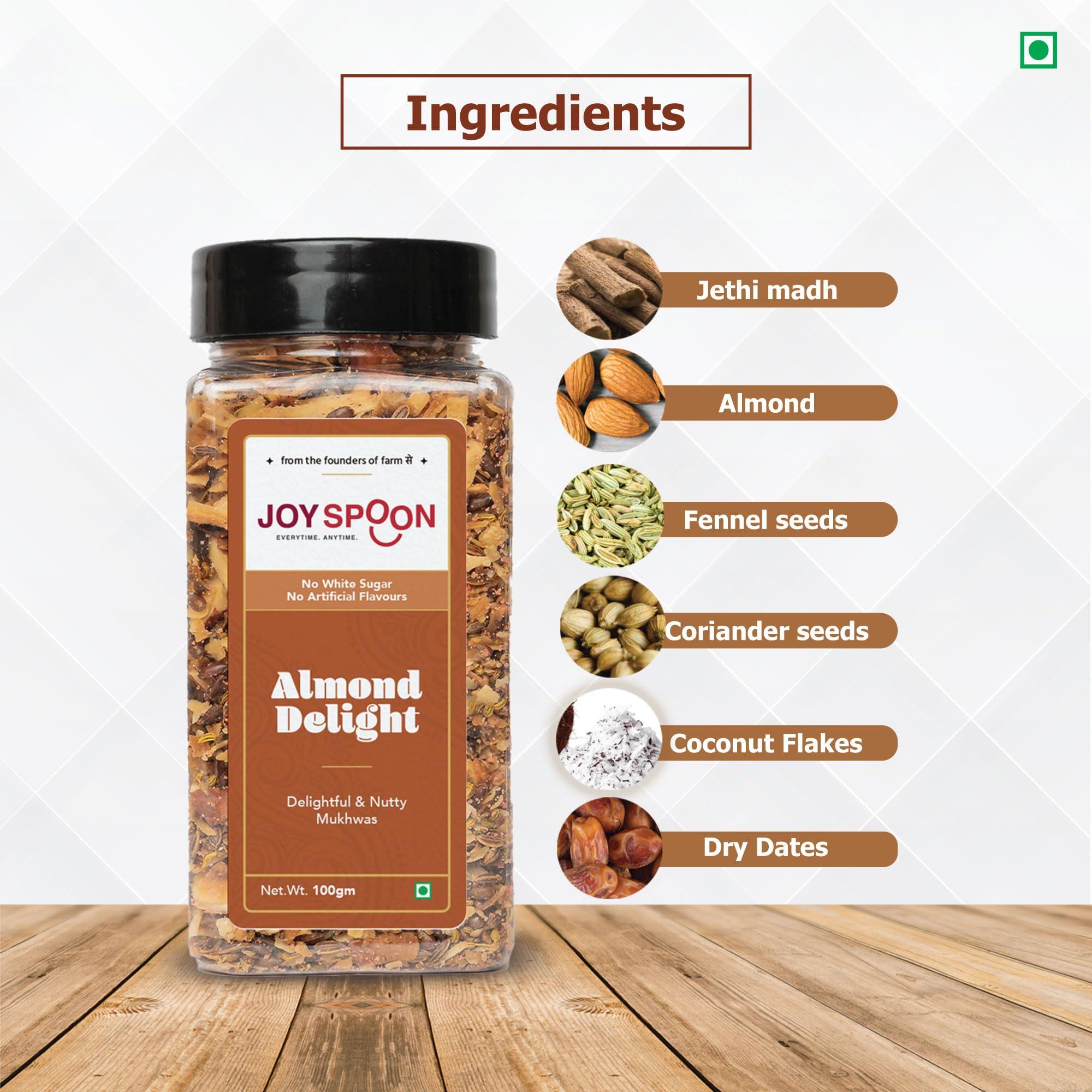 JOY SPOON JOY SPOON Joyspoon Mukhwas Mouth Fresheners (100Gm) | Dry Fruit And Seed Mix Sugar-Free Snacks | Trail Mix | Traditional Mouth Freshner | Almond Delight (Jar)