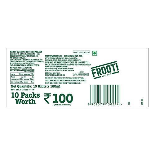 Frooti Frooti Tetra, No Preservatives, 160 Ml (Pack of 10) Mixed Fruit