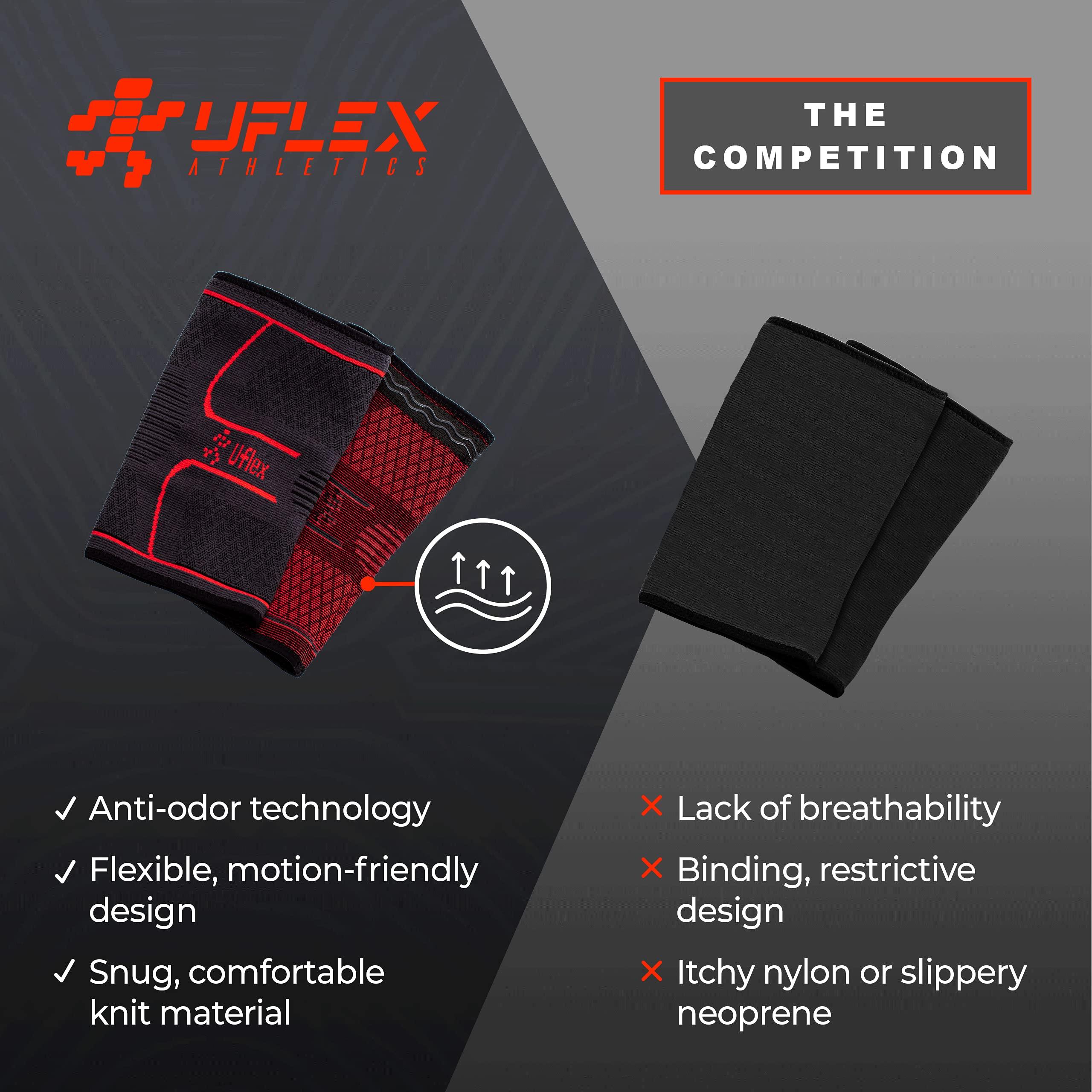 UFlex Athletics UFlex Athletics Knee Compression Sleeve Support for Women and Men - Knee Brace for Pain Relief, Fitness, Weightlifting, Hiking, Sports - Red,X-Large (Pack of 1)