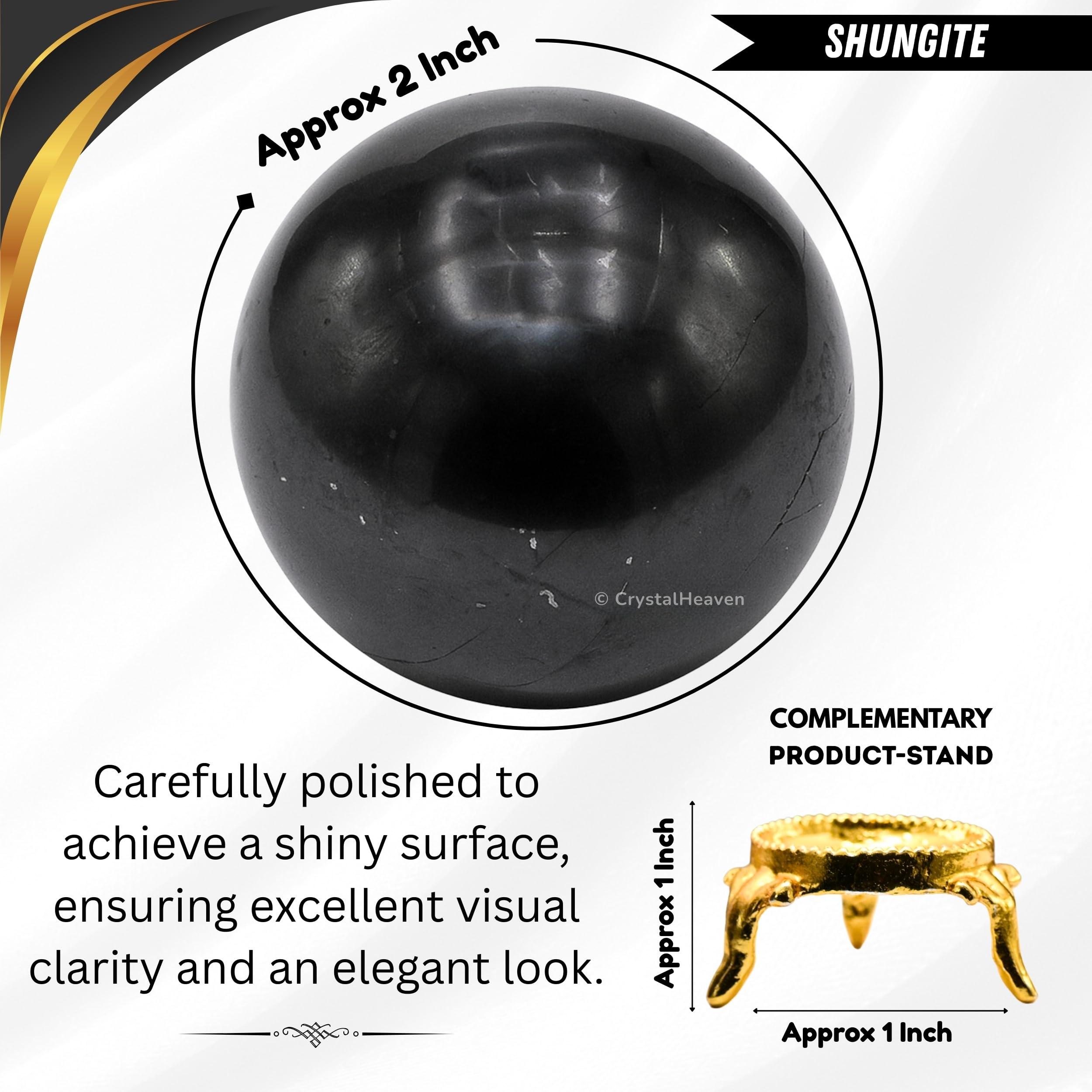 Crystal Heaven Certified Shungite Crystal Ball for Meditation - Premium Crystal Vastu Items for Home and Feng Shui Items for Good Luck - Ideal for Pooja Supplies and Spiritual Practices (2\" Inch)