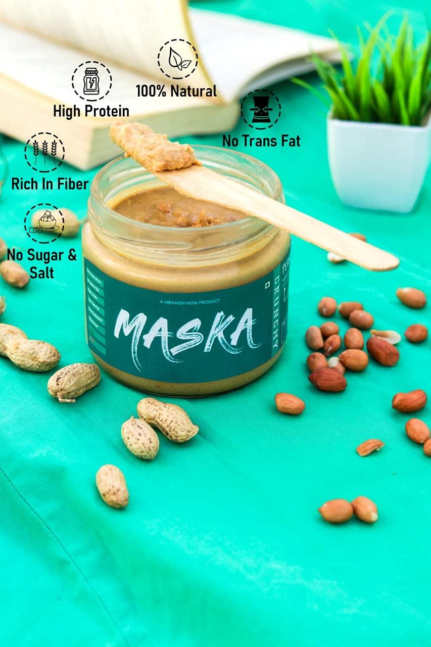 MASKA Maska Natural Peanut Butter Smooth 500 G Unsweetened | High Protein | All-Natural | No Sugar & Salt | Organic | Glass Jar | Gluten Free | Vegan | Vegetarian | Keto Friendly | Eco-Friendly |