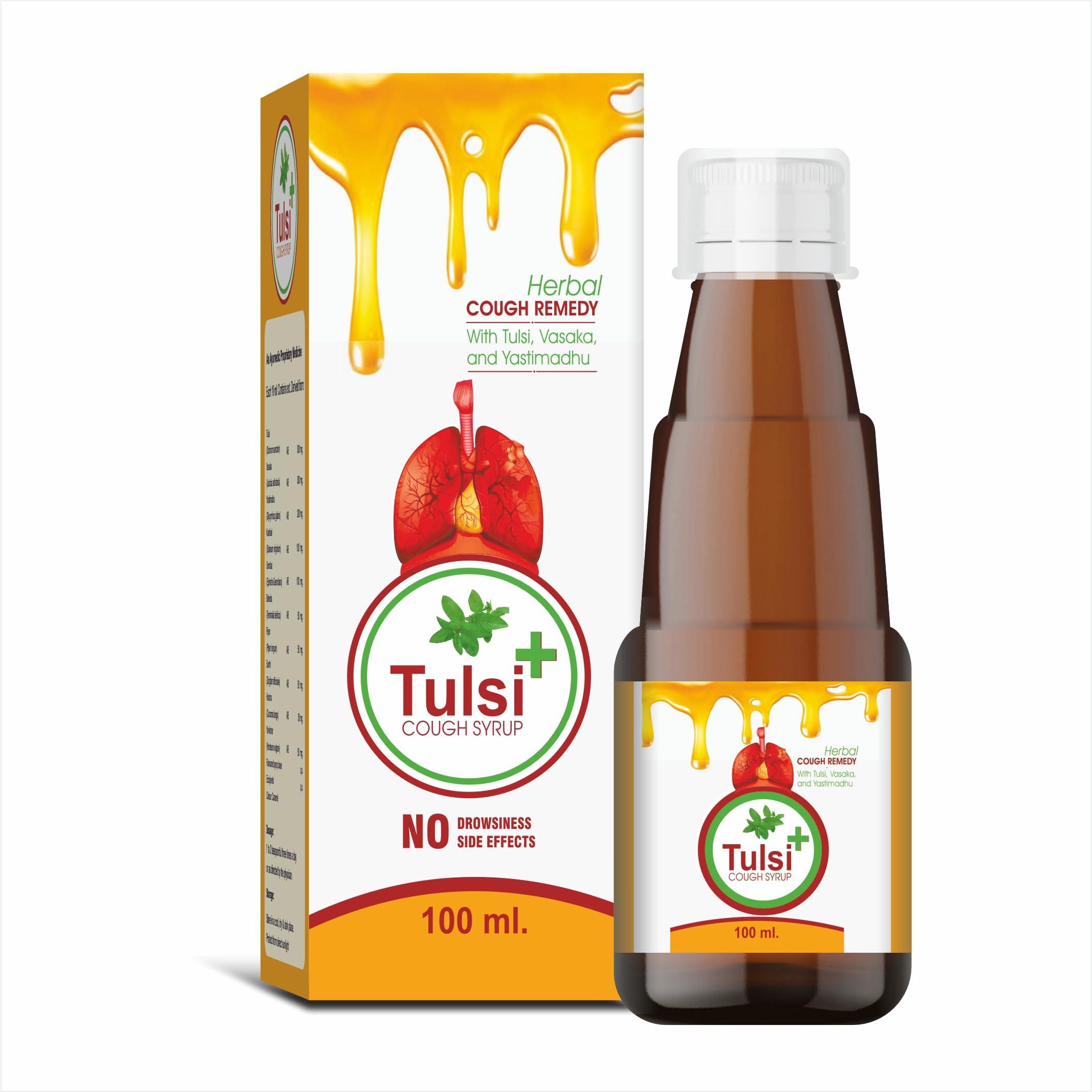 LEMFORD BIOTECH Tulsi Plus Herbal Cough Syrup, 100ml, Relieves Throat Congestion, Dry Cough & Irritation, Pack of 4