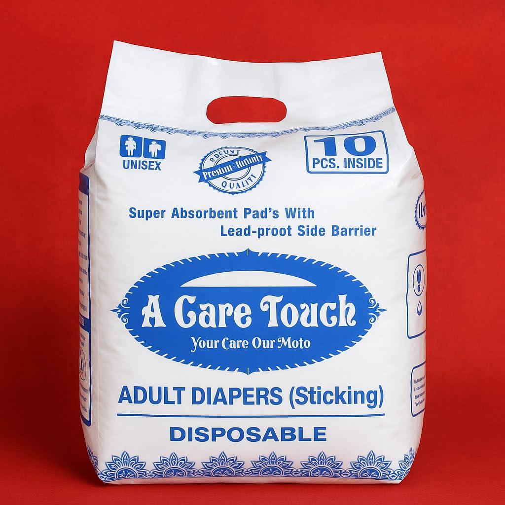 A Care Touch A Care Touch Adult Diapers for Men & Women StickingSuper Absorbent, Soft & Comfortable Incontinence Briefs  Leakproof, Adjustable Waist, Skin-Friendly, 10 pieces in 1 pack, Ideal for Overnight Protection, Large Size (Pack of 3))
