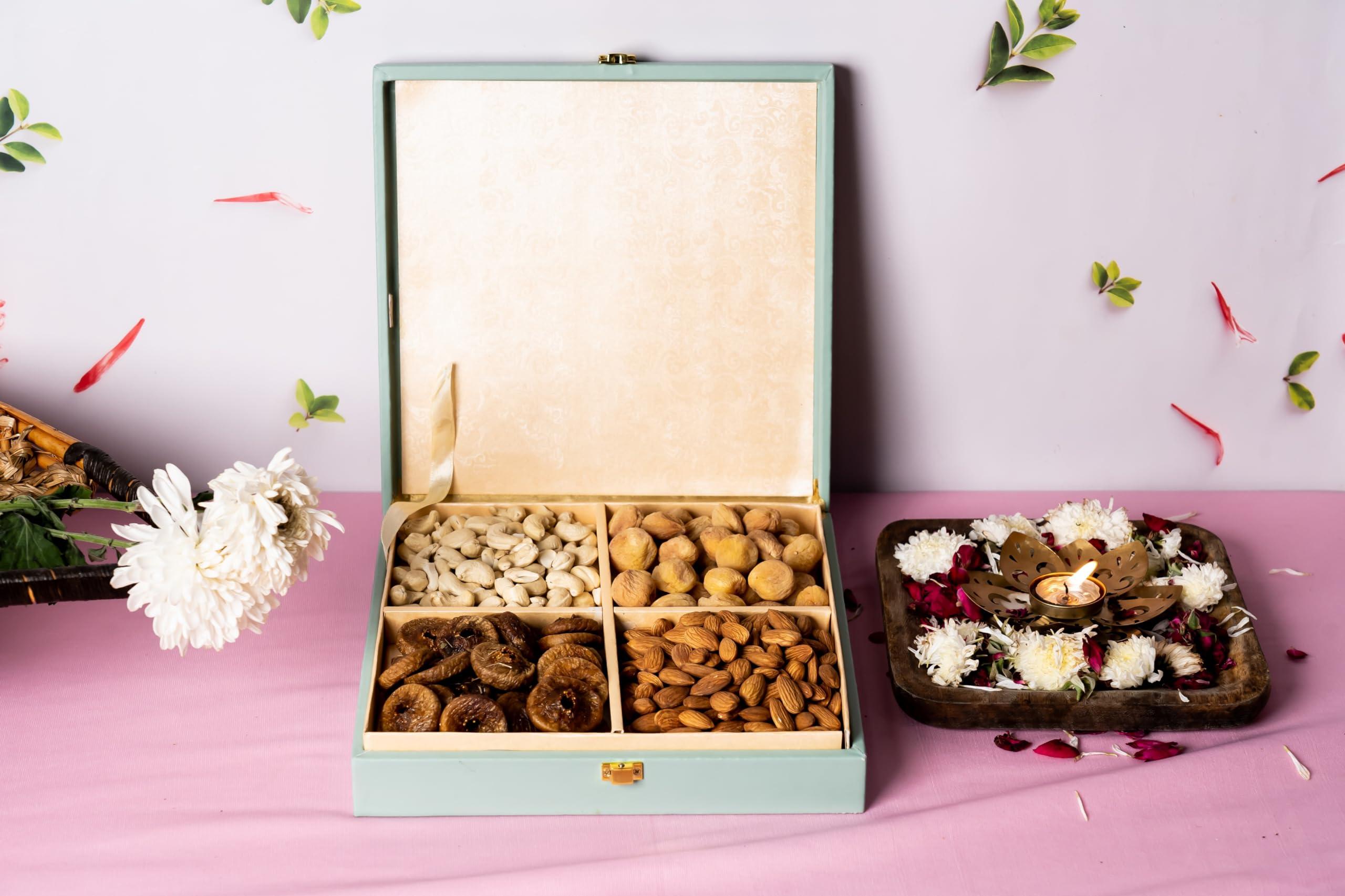 Wooq Organics Wooq Organics Premium Dry Fruit Gift Boxes Inch with Dry Fruits - Almond, Cashew, Fig, Apricots, Mix Dry Fruits gift Pack, Diwali dryfruit combo Gift hamper (4x100g, 10x10x2 Inches)