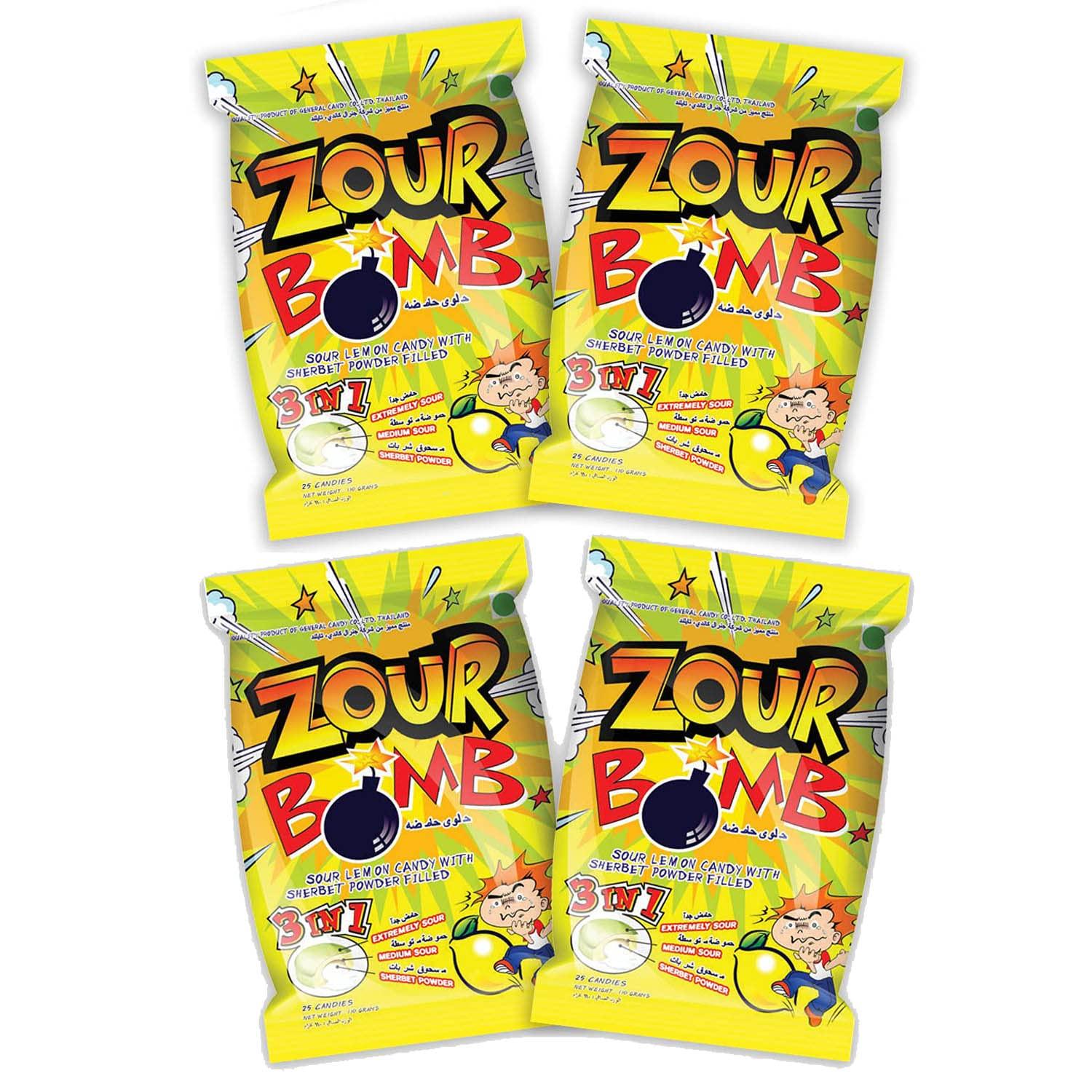 Zour Bomb Zour Bomb Lemon Candy - Pack Of 4 (110 G Each), Sour Candy In Lemon Flavor Combo Pack, Product Of Thailand | Share With Friends & Family - 440 Gm